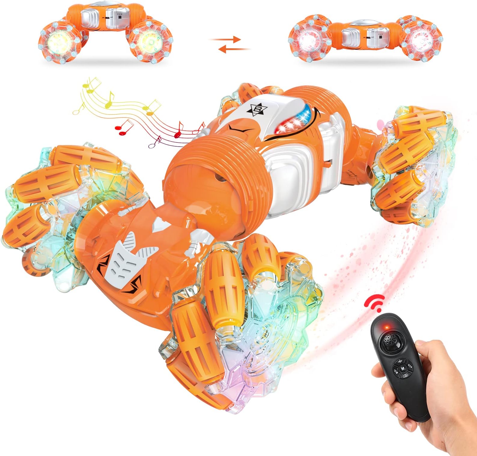 GILI Gesture Sensing Rc Stunt Car with Gravity Sensor, 2.4GHZ,4WD Double Sided Hobby RC Crawlers with Music&Lights for Boys 6-12 Gift Vehicle for 6, 7, 8, 9, 10, 11, 12 Kids Orange