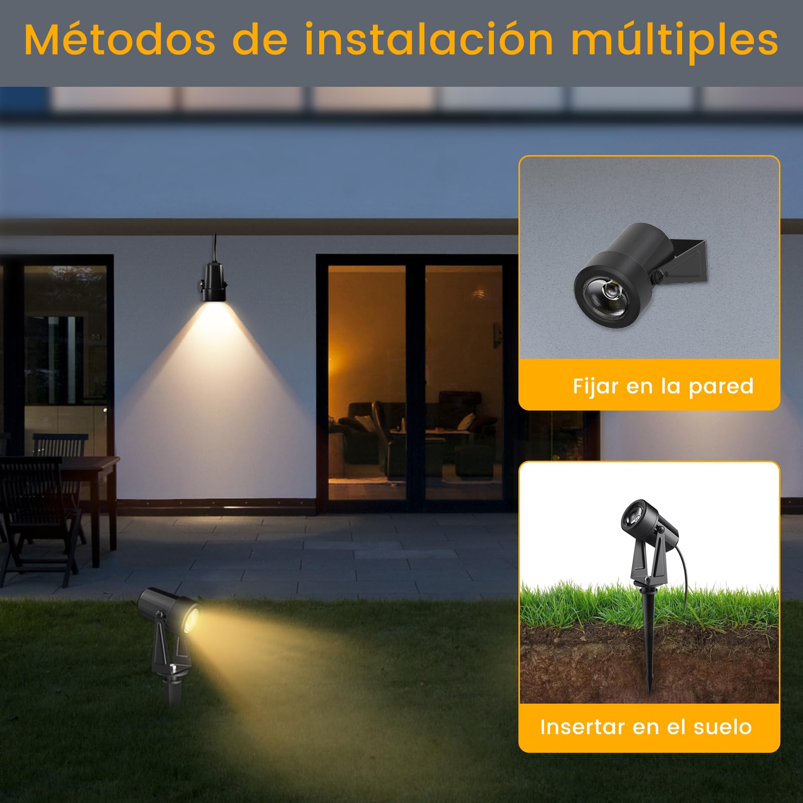 Foco Led Exterior Impermeable, 32M/105FT Paquete de 10 Focos LED de Paisaje con Luz Cálida 3000K 27V para Iluminación Jardín & Impermeables IP65 para Exterior