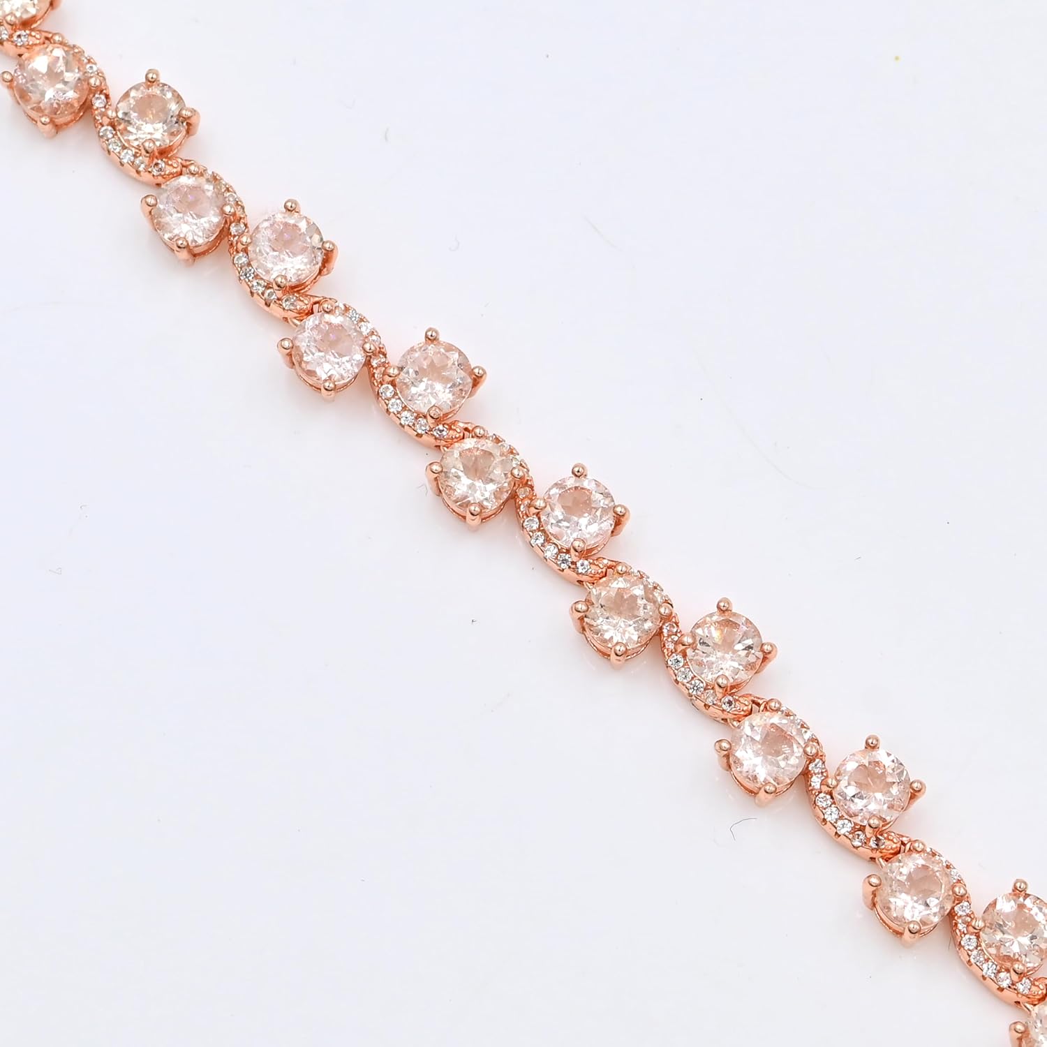 Natural Morganite Tennis Necklace for Women in 925 Sterling Silver | 5mm Round Cut Morganite Zigzag Necklace | October Birthstone Jewelry | Elegant Peach Pink Necklace | Engagement Gift