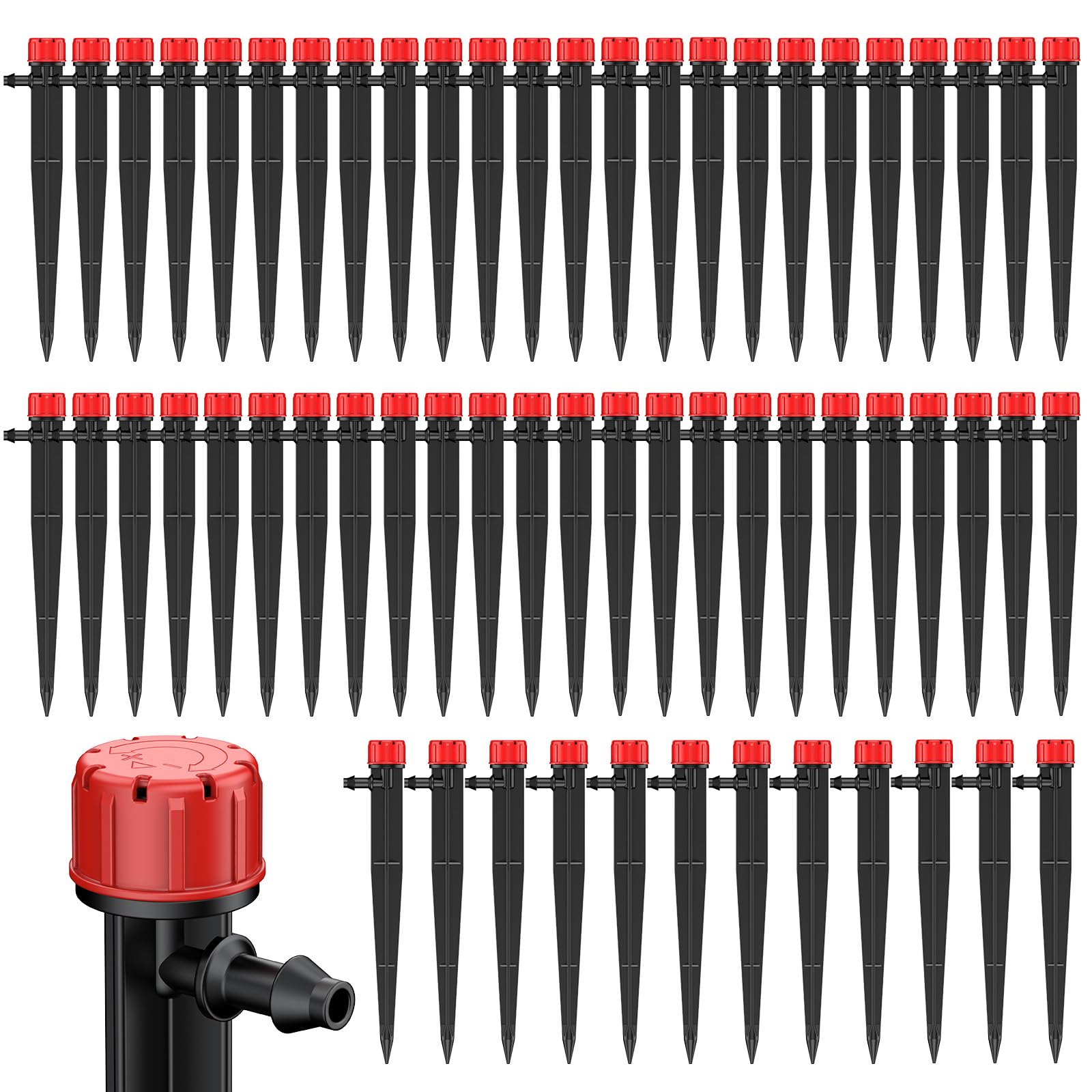 Pawfly 60 Pcs Drip Irrigation Emitters, Drip Emitters for 0.64 CM Drip Irrigation Tubing, Sprinkler Heads with Adjustable 360 Degree Water Flow, Garden Drippers for Plants Watering System