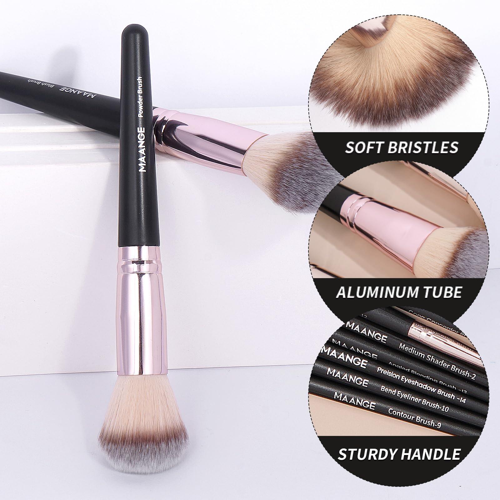 MAANGE Set di 42 pennelli da trucco, set completo di pennelli per trucco, 5 prodotti inclusi per fondotinta, ombretto, correttore, ombretto, set di pennelli per trucco, nero
