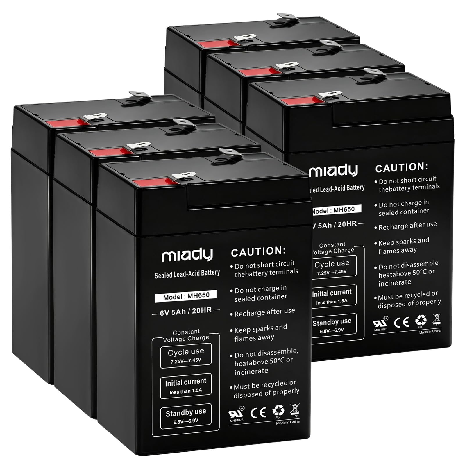 Miady 6V 5Ah Rechargeable Sealed Lead Acid Battery (6 Pack)