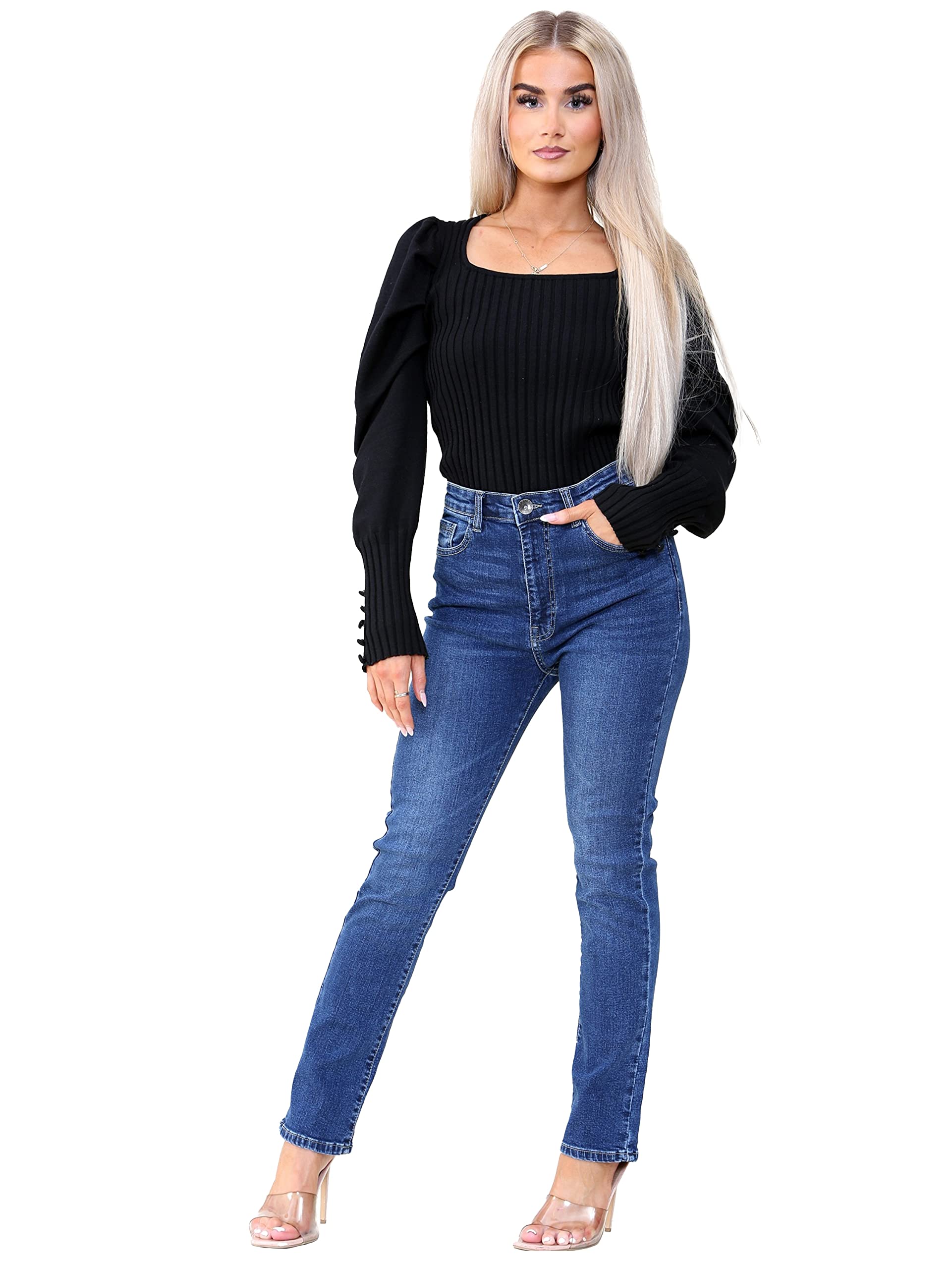 Enzo Women's Straight Leg Jeans - Blue - Size 18R