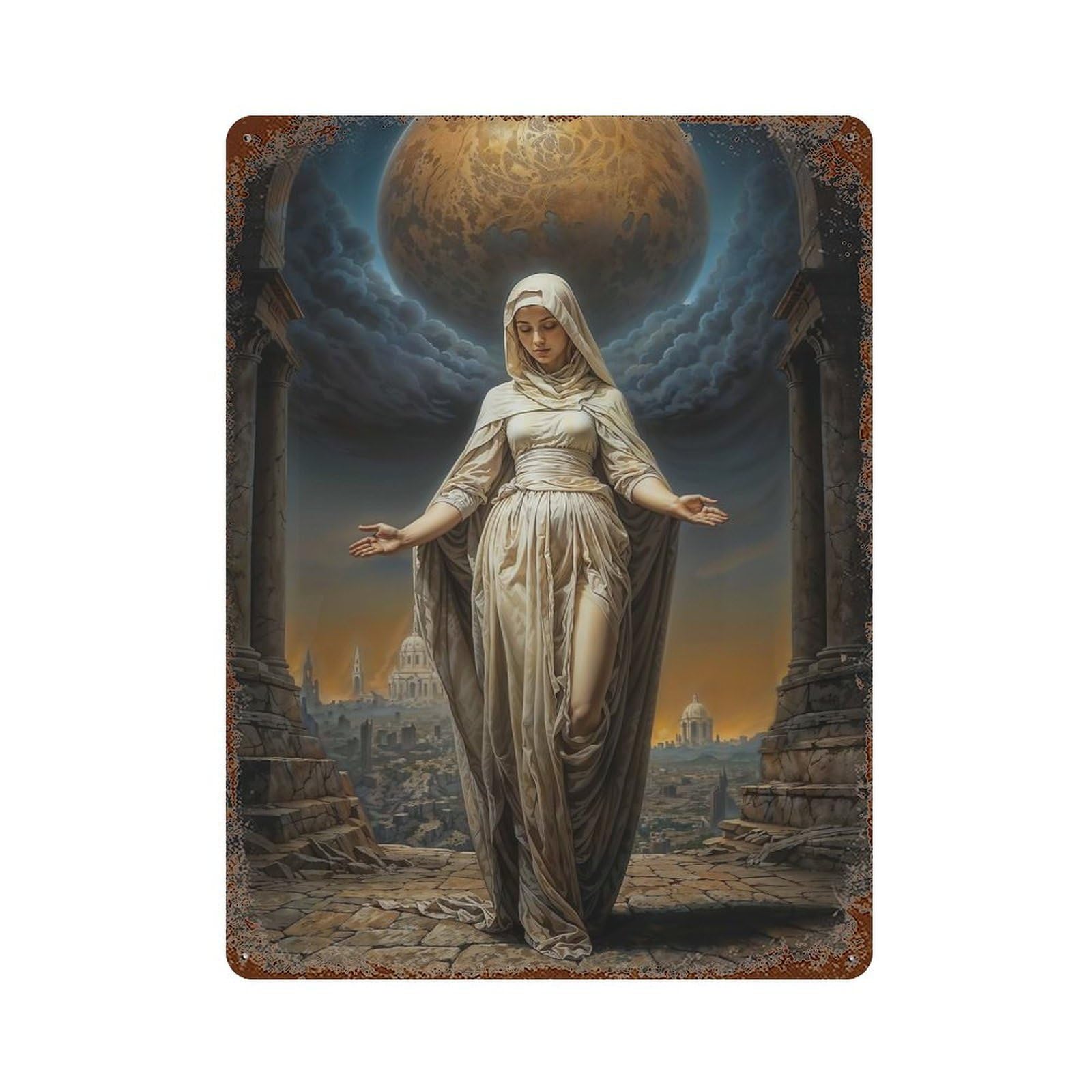 Garage Style Virgin Mary Rusty Metal Tin Sign 15.7"x11.8", Farmhouse Wall Decor for Bar And Workshop