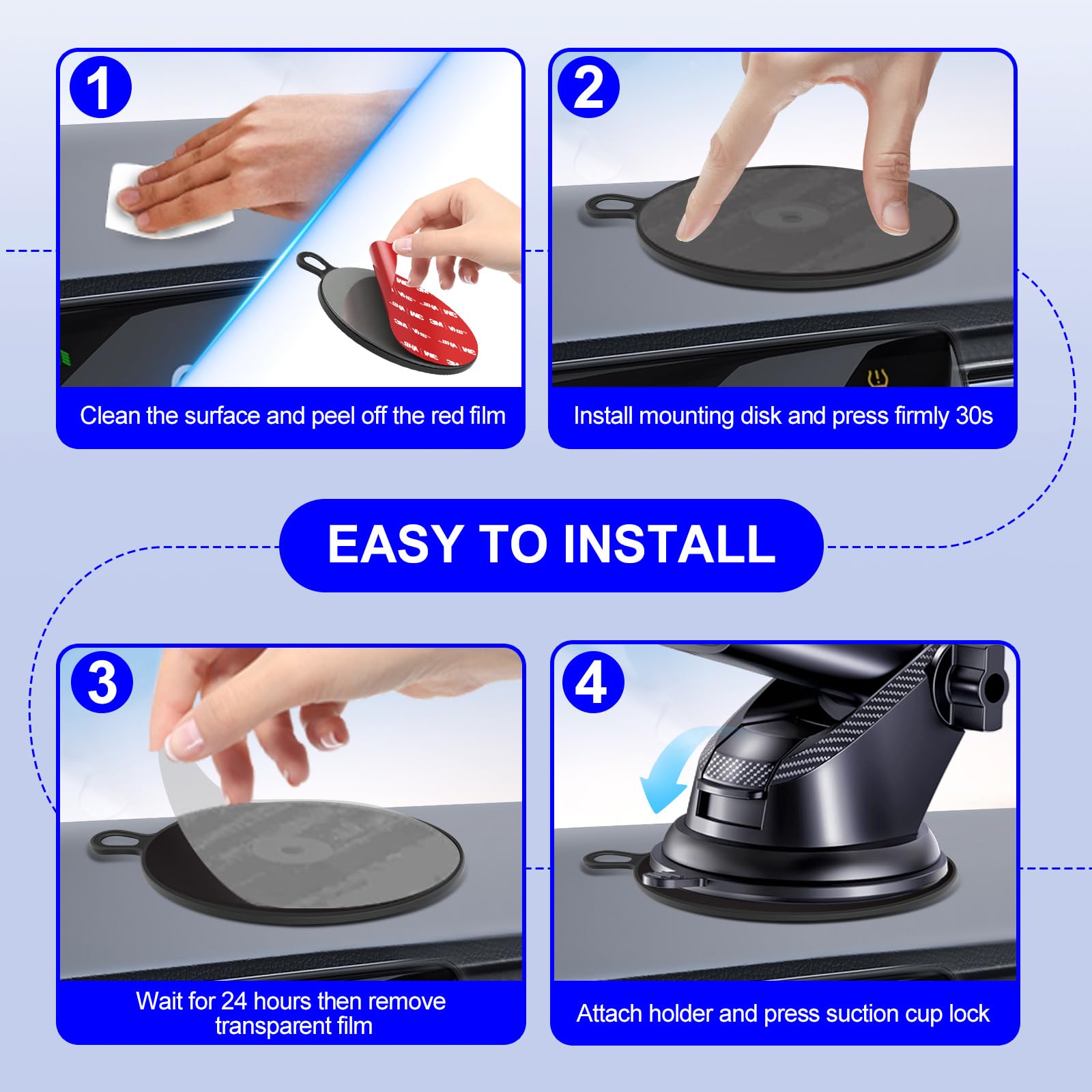 volport 3-pak Dashboard Pad Mounting Disk for Suction Cup 95mm/3,74" 3M VHB Heat Resistant Samoprzylepna podkładka do kamery samochodowej, nawigacji satelitarnej, wiatru, uchwytu na telefon, GPS