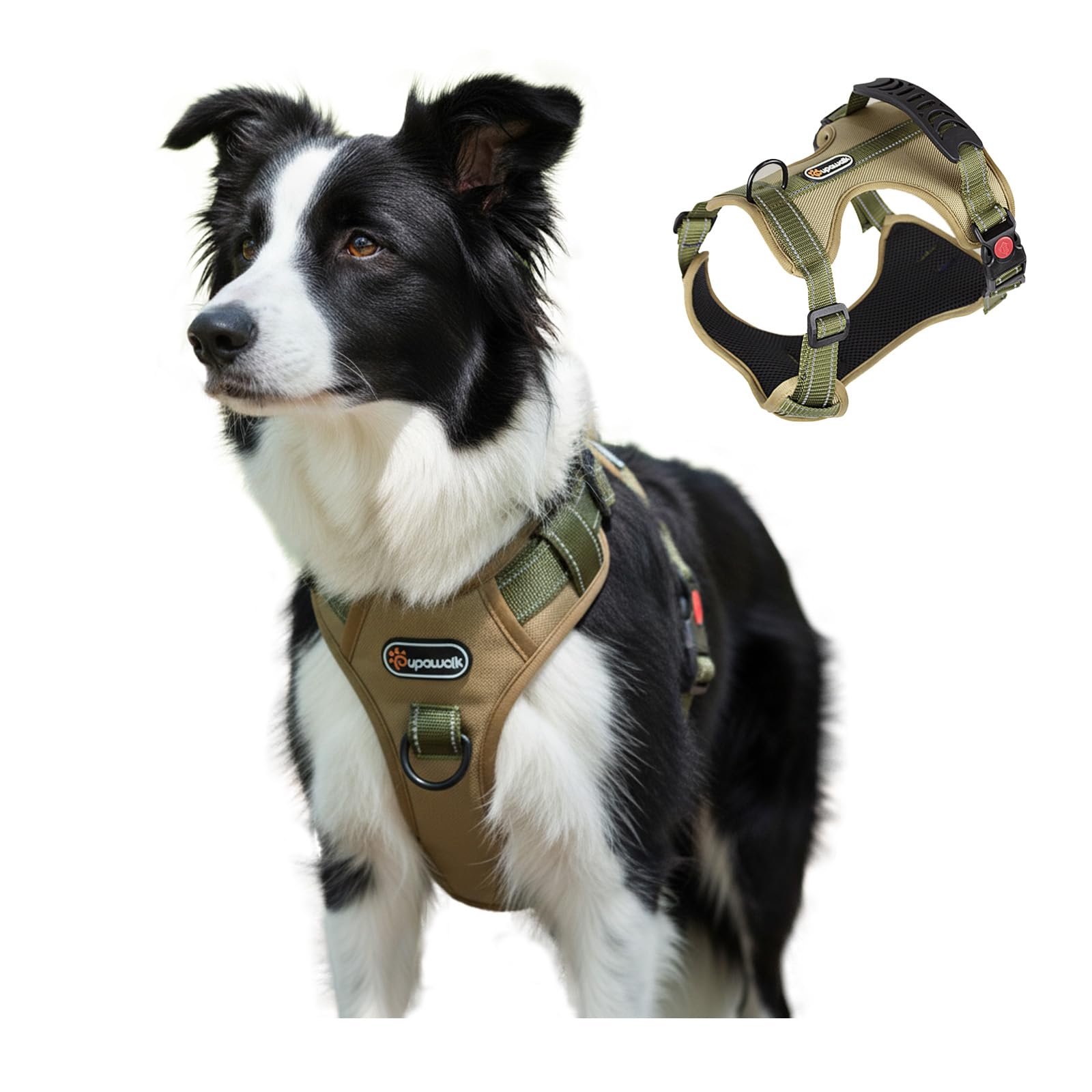 LUVMOJO M Size Tactical Dog Harness No Pull Pet Vest Collar with Handle and Reflective Trim, Adjustable Chest Harnesses with Front & Back Leash Clips for Medium Dogs Training Walking Hiking Outdoors