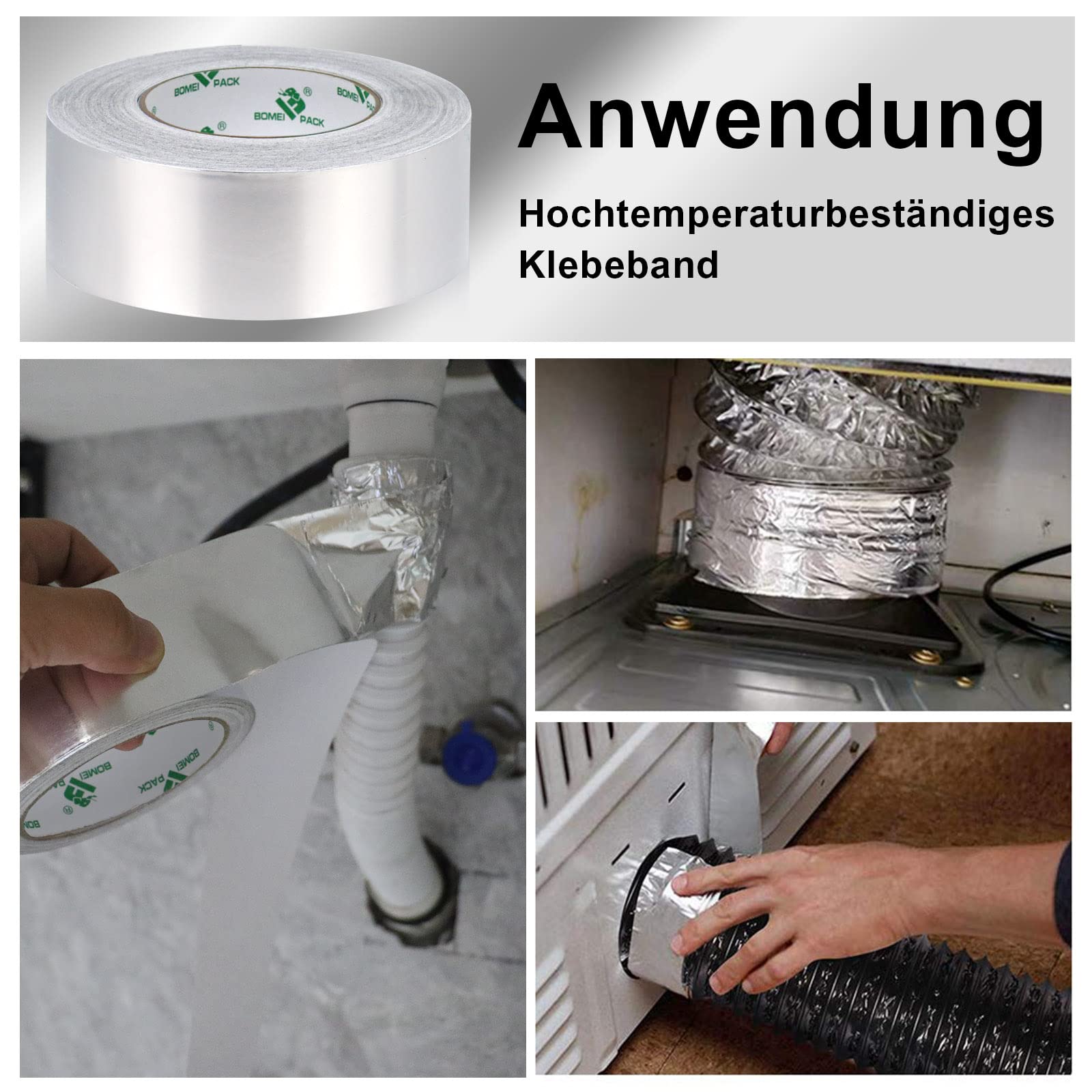 BOMEI PACK Cinta de aluminio 50mmx50m cinta de alta temperatura cinta reparación de aluminio para conductos, aire acondicionado - 2 Rollo Cinta Adhesiva de Aluminio,