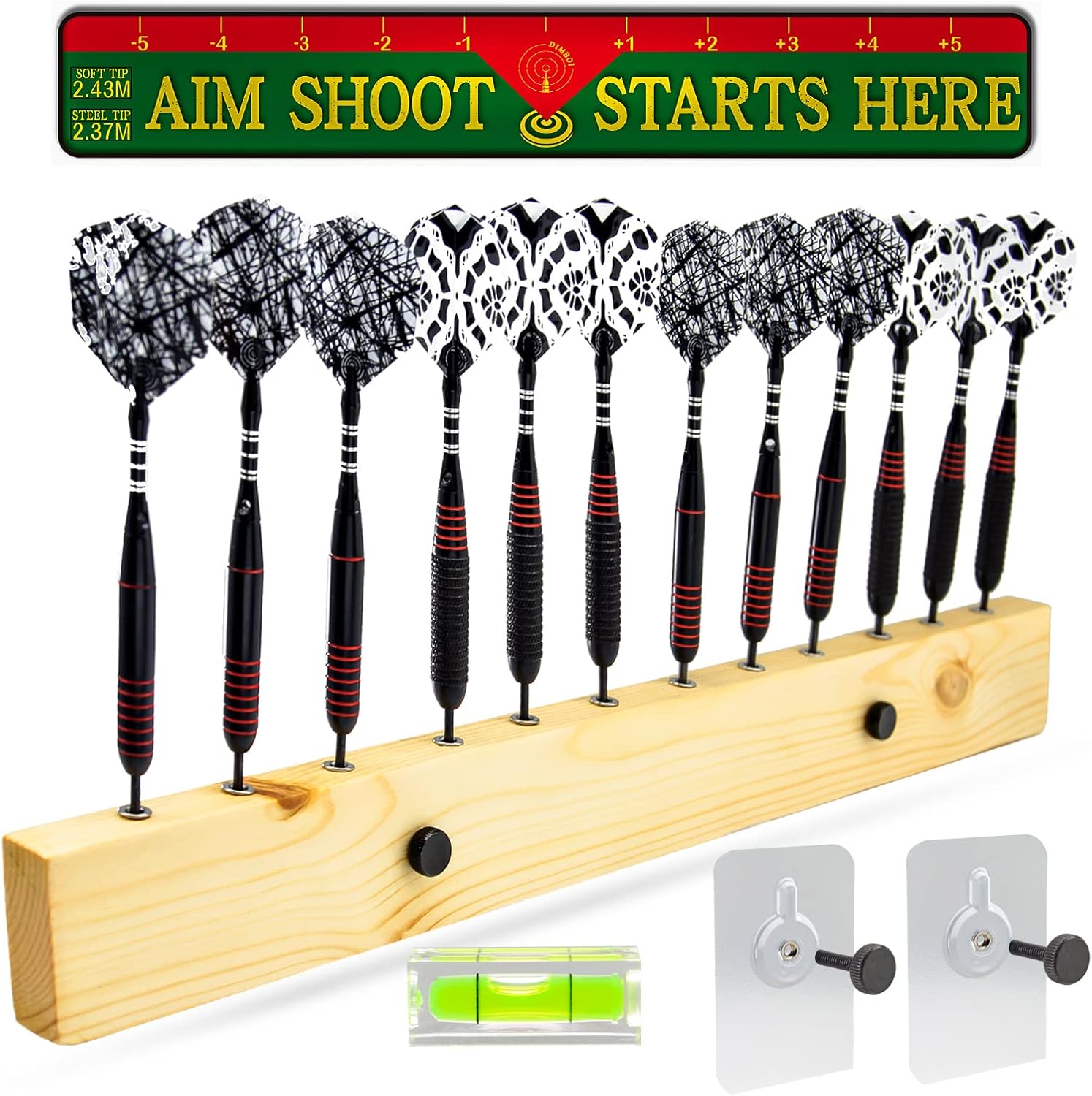 DIMBOI Wood Dart Holder Wall Mount Displays 4 Sets For A
