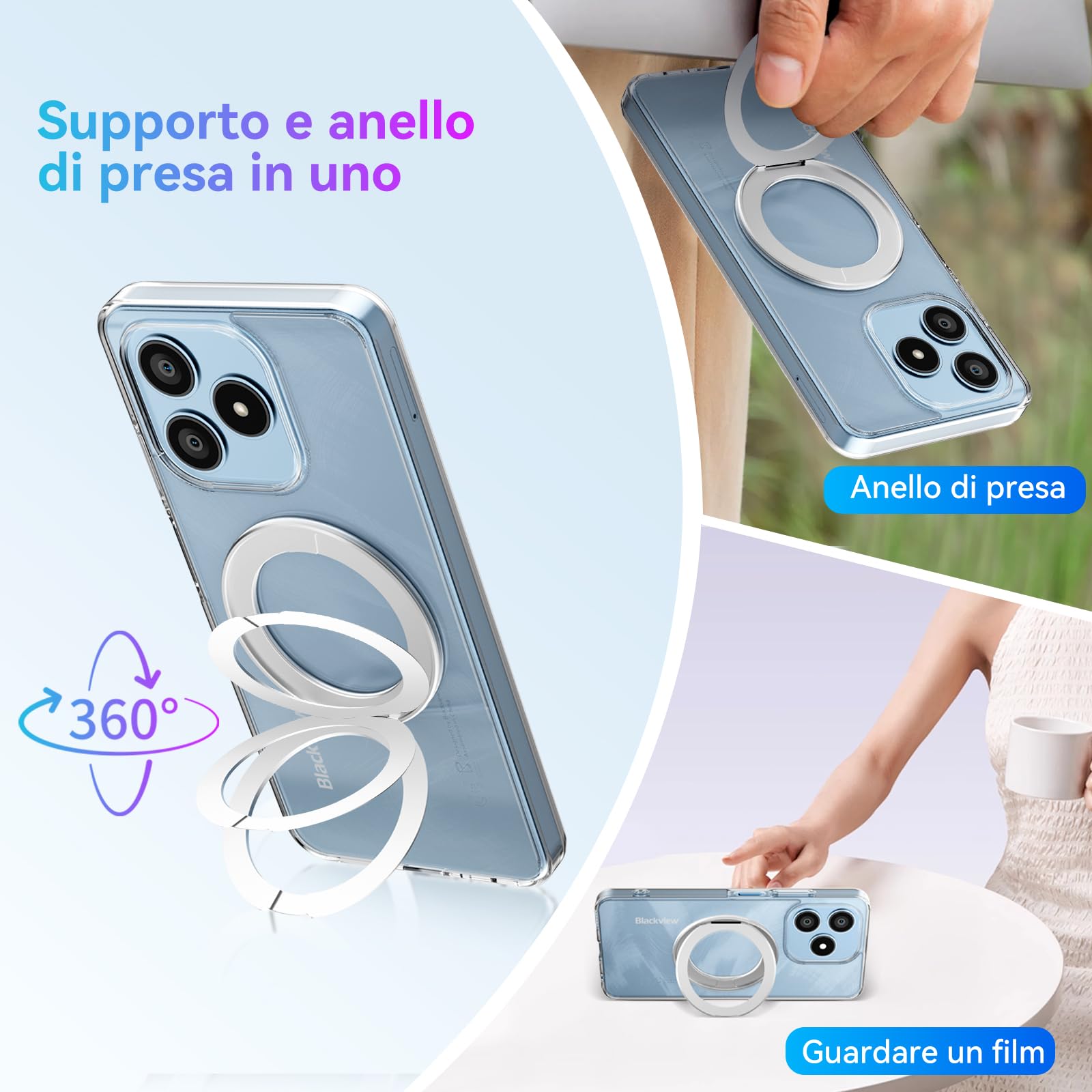 Blackview Wave 9C Smartphone Android 15 con Cover Girevole a 360°, Telefono Cellulare IP54 6.56'' HD+, 12GB+128GB Telefoni, Cellulari 5000mAh, 13+8MP, Dual 4G SIM, OTG, GPS, 3.5mm Jack