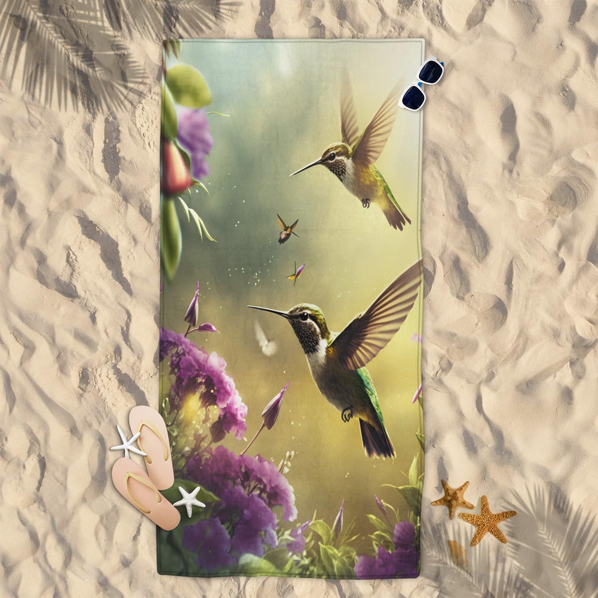 Hummingbird Flower Beach Towel, Large Microfiber Quick Dry Lightweight Pool Bath Towels Sand Free Beach Blanket for Summer Cruise Yoga Camping Travel Vacation Essentials 31 x 61 in - Image 3
