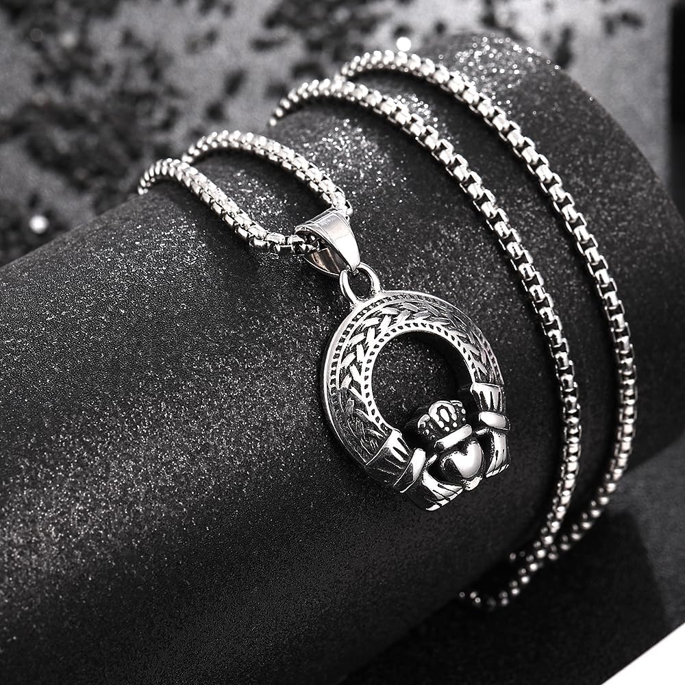 TURTLEDOVE Celtic Claddagh Pendant Necklace, Stainless Steel Love Knot Pendant, Traditional Irish Design Jewelry for Love - Image 2