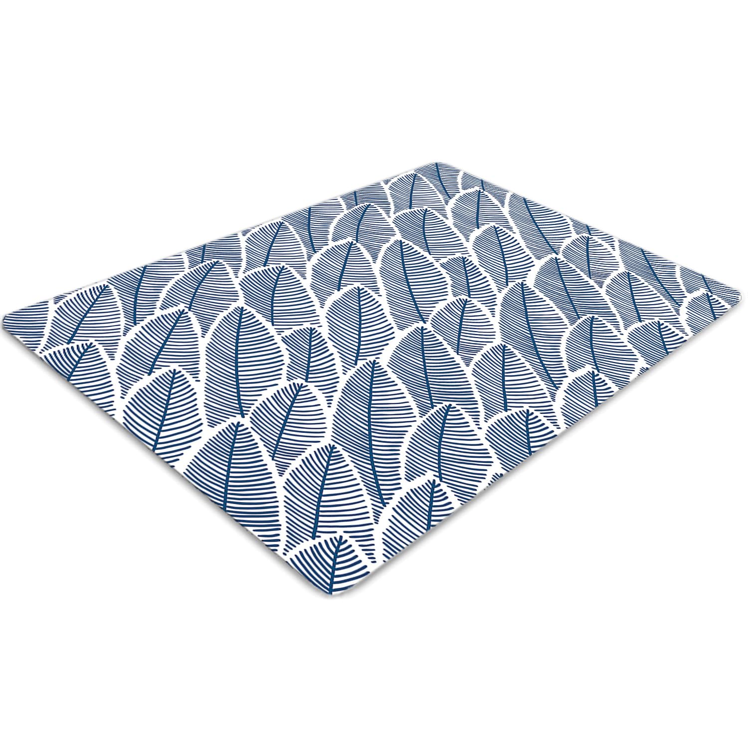Tapis de chaise 140x100 cm en PVC antidérapant et imperméable motif feuilles bleues
