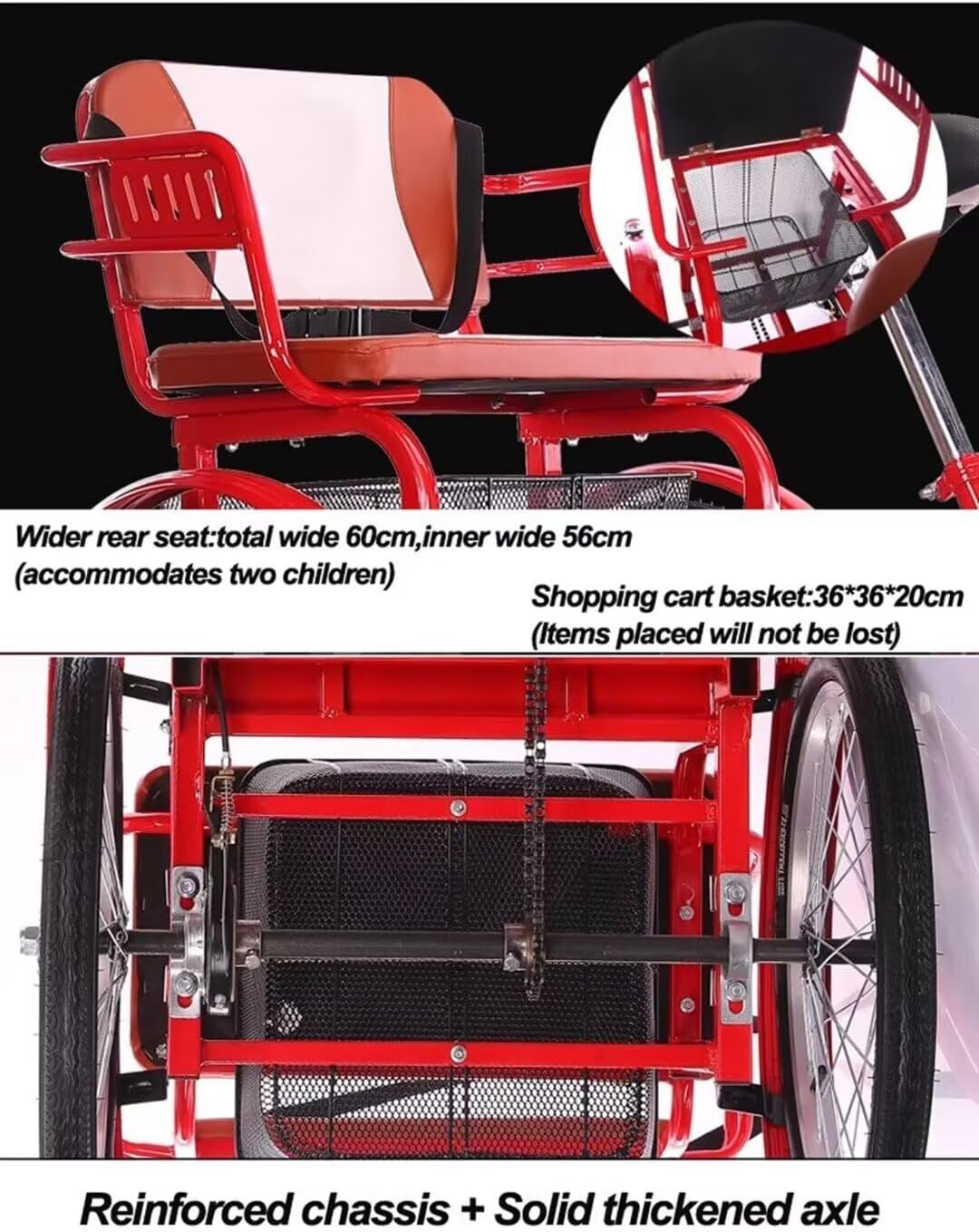 Folding Adult tricycles with Back seat,Elderly Rickshaw Pedals Tricycle,Trike,3 Wheels Bicycles for Hanging Out and Traveling,Front and Rear Brakes (Black)