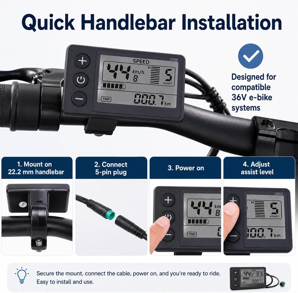 Electric Bike LCD Display, Electric Bike LCD Display Meter,S866 Electric Bike LCD Display,Electric Bike LCD Display Panel,Waterproof Plug LCD Display,24V 36V 48V LCD Display