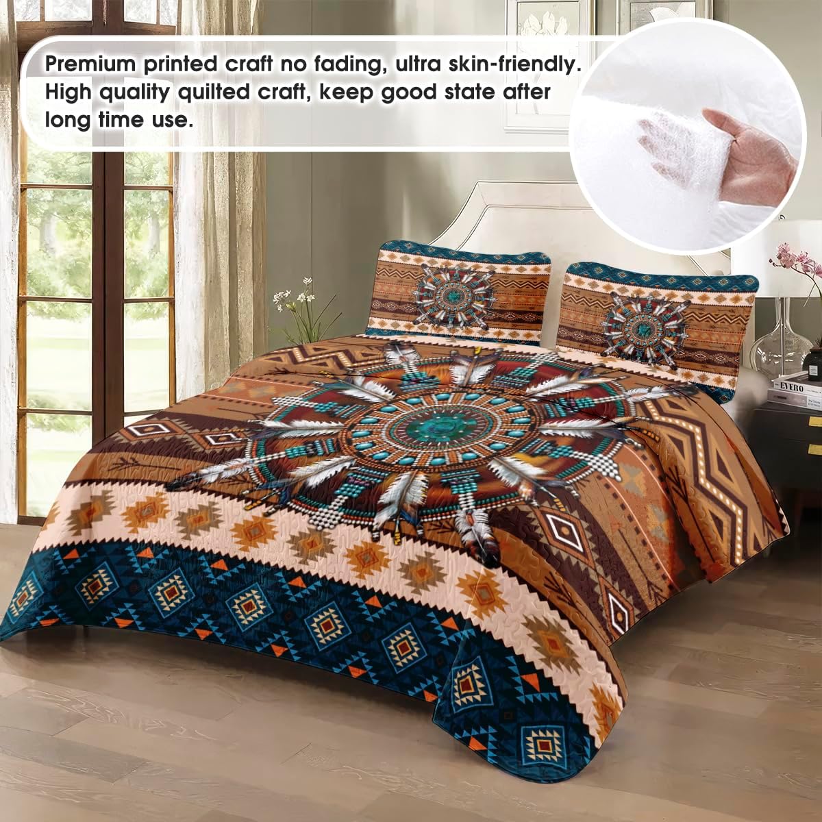 Custom Dream Catcher Quilt Bed Set – Western Bedding Sets Full, Native Quilt Bedding Set, Native Print Western Quilt for Bedroom, Gifts for Native Lover Bedroom Decor (Dream Catcher #3, 5 sizes)