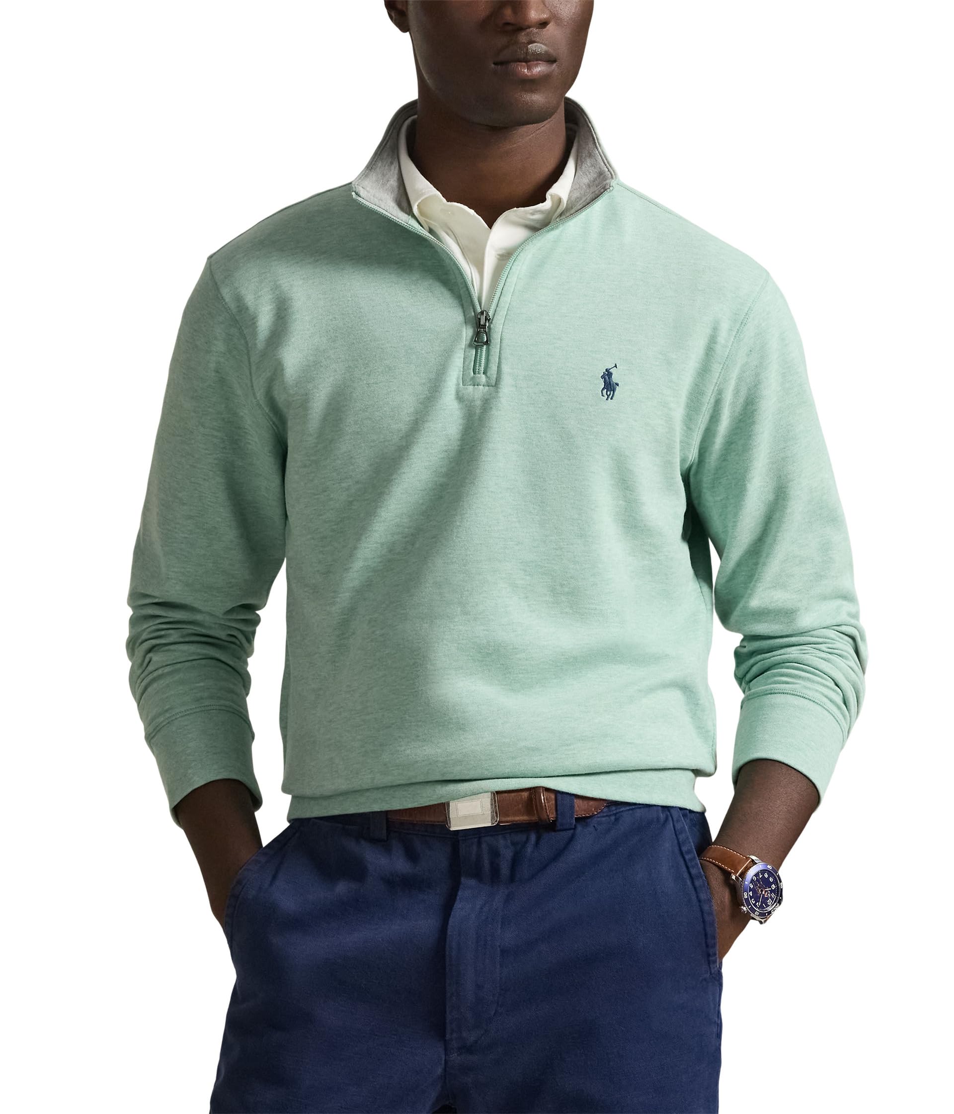 Polo Ralph Lauren Mens Long Sleeve Lux Jersey Quarter Zip Pullover X-Large Celadon Heather