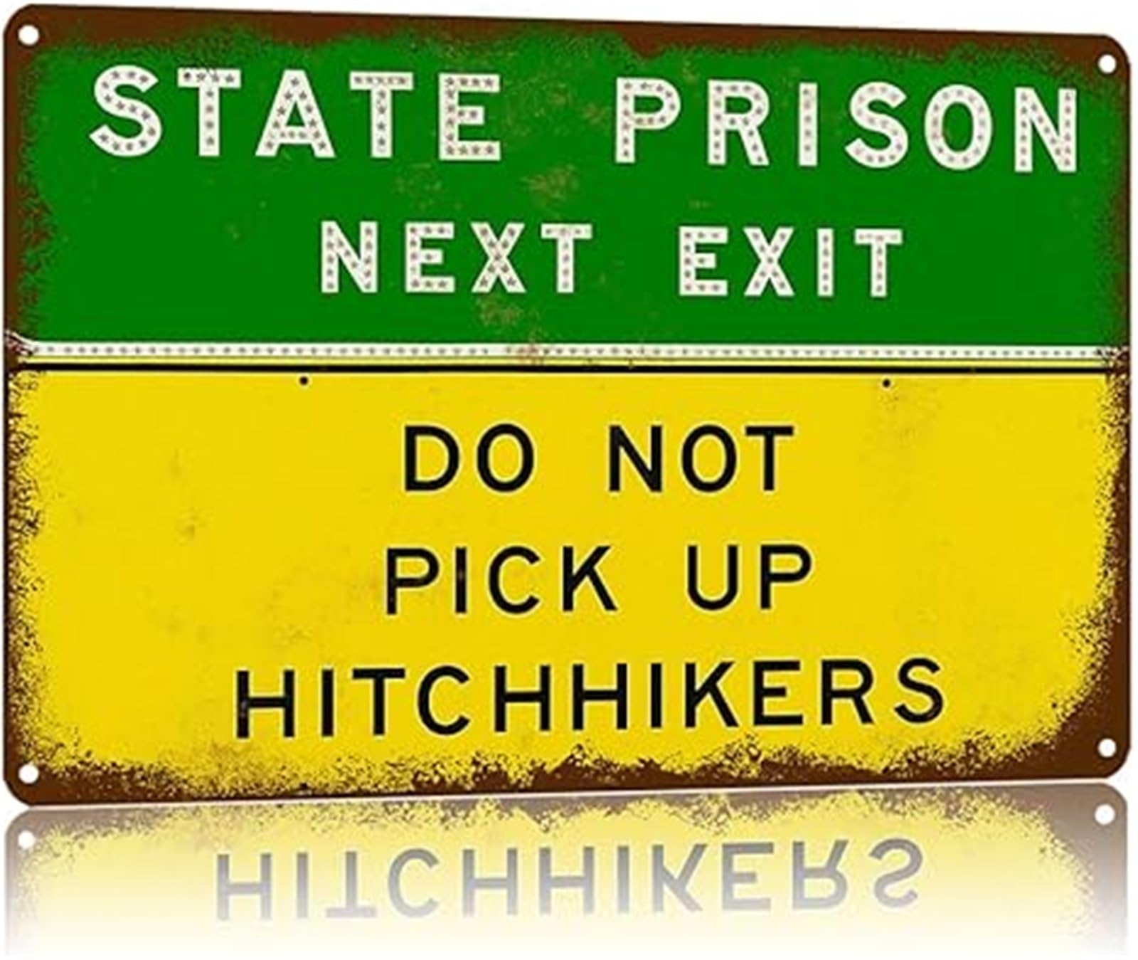 NWPNLXEA Humorous Road Sign State Prison Next Exit Vintage Metal Tin Plaque for Man Cave Wall-Art 8 X 12 in