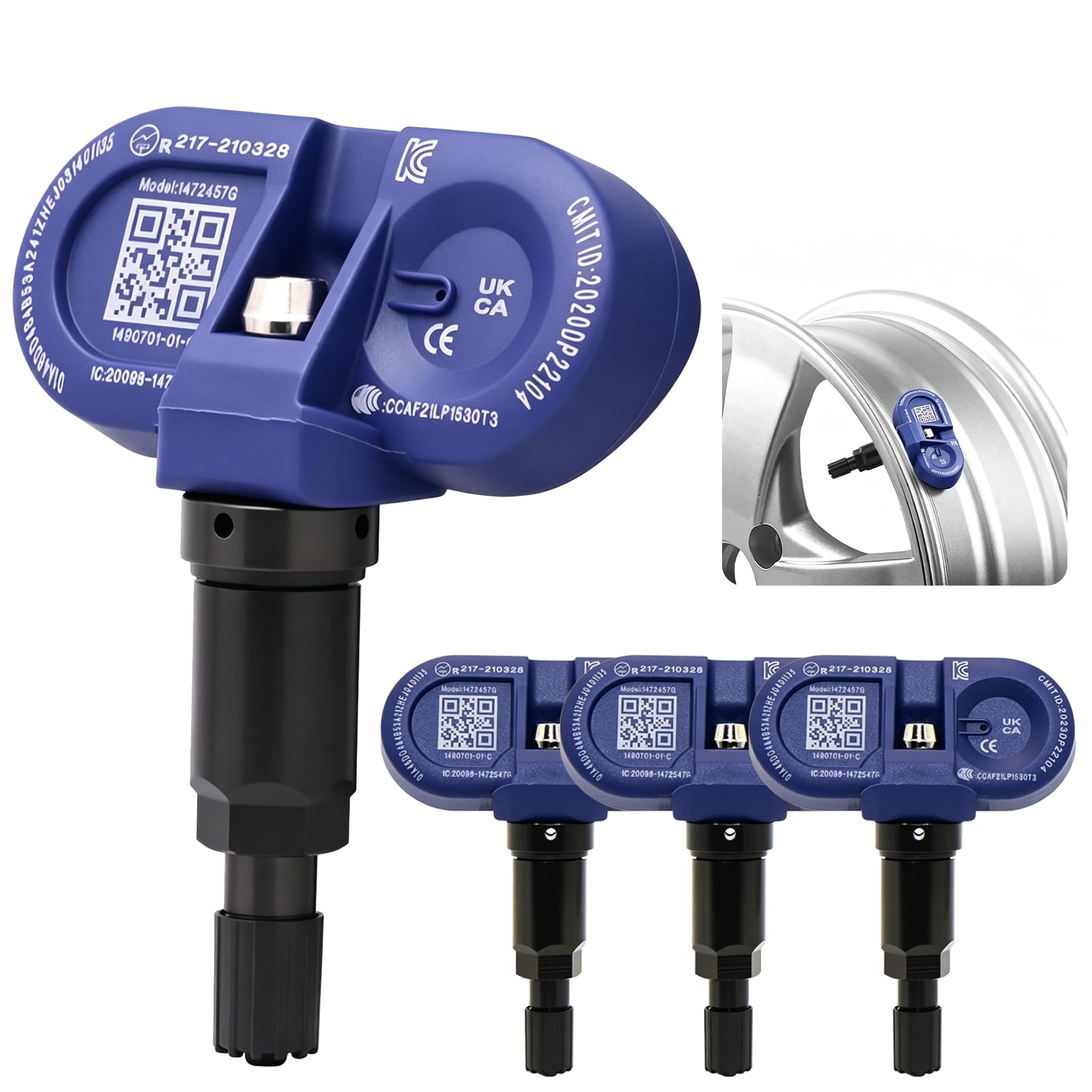 Sensor Presión de Neumáticos para Tesla, Sensor Bluetooth TPMS | Sistema de Control Presión Neumáticos Compatible TESLA Model S/3/X/X Plaid/Y/Y Plaid, OEM:1490701-01, 2020-2025, (4Pcs Azul)