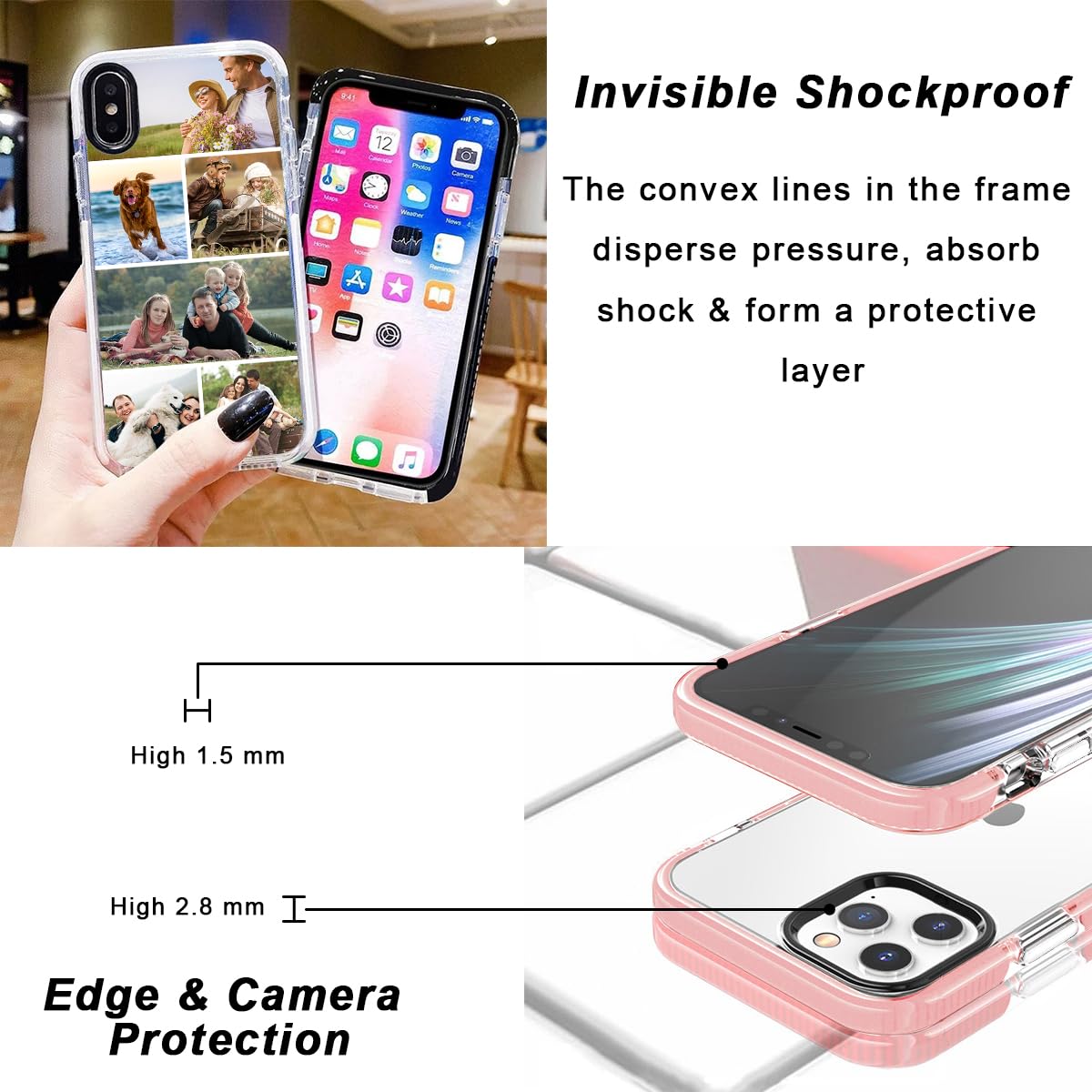 Custom Case for iPhone 16 15 14 13 12 11 10 Pro Max Plus Mini X XS XR SE 8 7 6 6s Personalized Photo Name Customized Collage Pictures Image Text Impact Shockproof Stylish Soft Cover Shell
