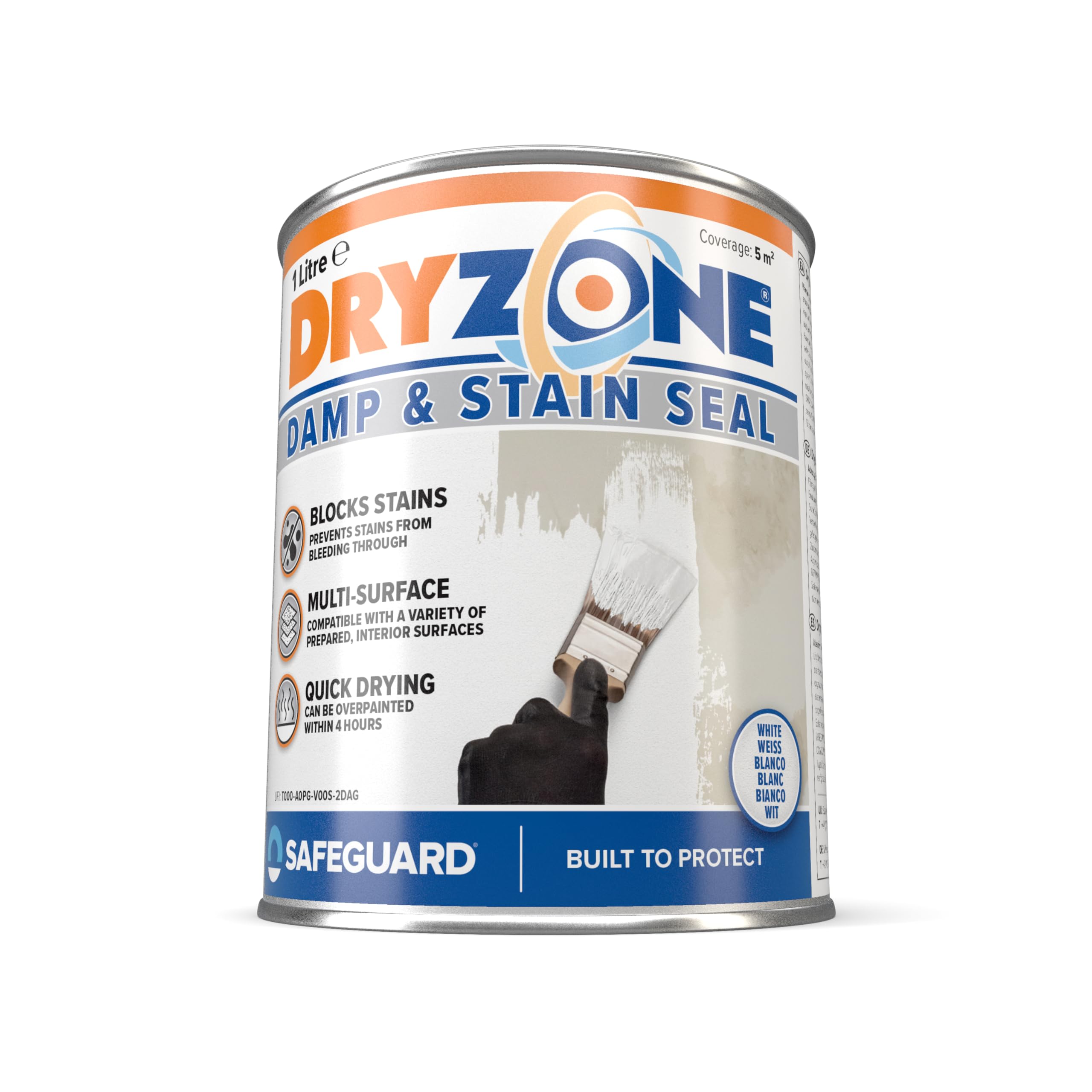 Dryzone White Stain Seal & Damp Proof Paint (500Ml, White) - Block Damp, Mould & Stains In One Coat On Plaster, Brick, Cement, Stone Interior Surfaces 5060132769164
