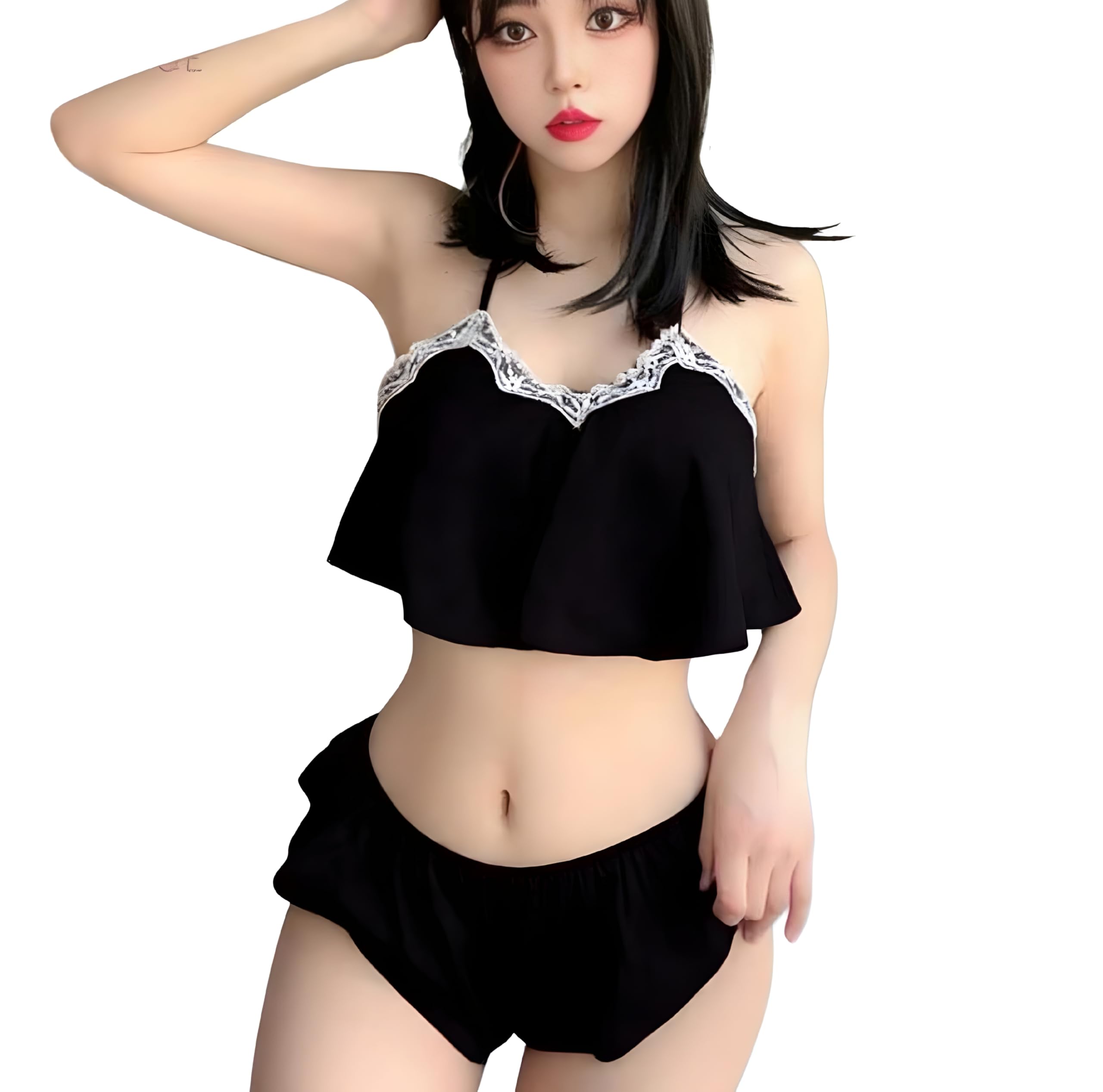 Women Satin Night Dress Set | Halter Neck Sleepwear with Lace Trim | Soft Nightwear for Women | Sexy & Comfy Two-Piece Loungewear Set-image-20