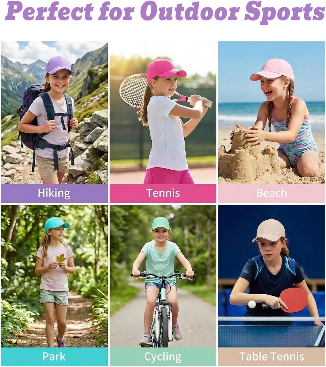 BROMZ Girls Ponytail Hat Quick Dry Kids Baseball Cap Lightweight Outdoor Summer Mesh Sports Hats for 4-12 Years
