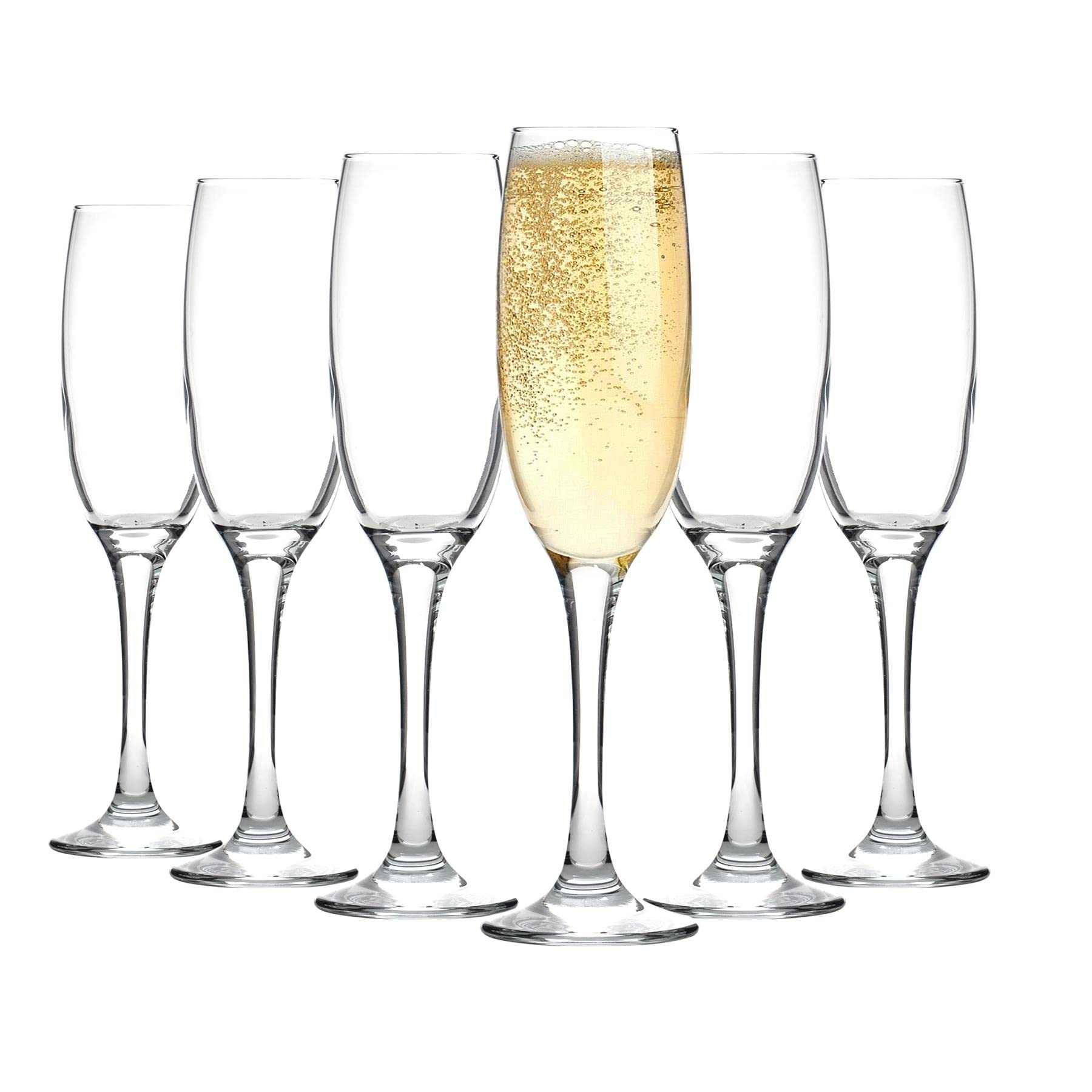 Venue Champagne Flutes Set of 6 - 220ml Classic Clear Glasses for Champagne, Prosecco & Sparkling Wine - Elegant Tall Stemware for Weddings, Parties & Home Bar - Dishwasher Safe