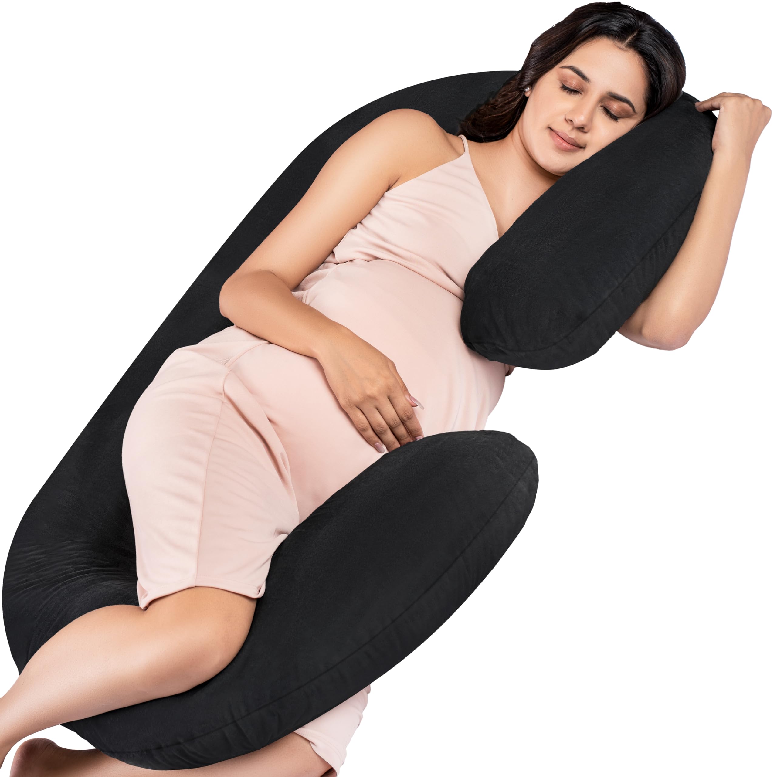 MY ARMOR Full Body C Shape Pregnancy Pillow for Women, Maternity Pillows for Pregnancy Sleeping, 3 Months Warranty, Premium Velvet Cover with Zip, Black