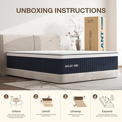 Miniatura 7 de Colchón King híbrido de espuma viscoelástica de felpa mediana de 14 pulgadas, colchón de resortes embolsados individuales de 7 zonas en una caja,