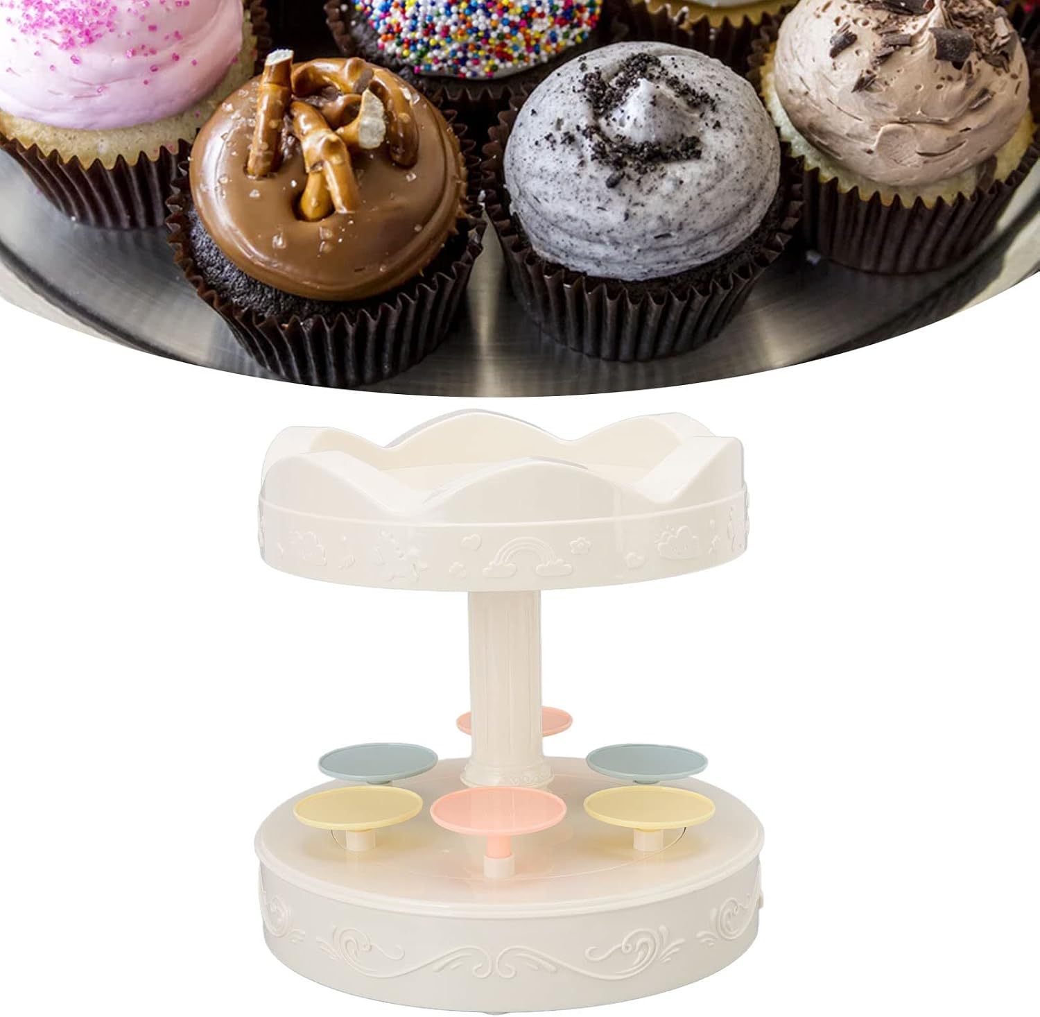 Automatic Rotation Cupcake Display Stand, Carousel Cake Stand, Dessert Table Decoration, Rotating Dessert Machine for Sushi Dessert Cupcake