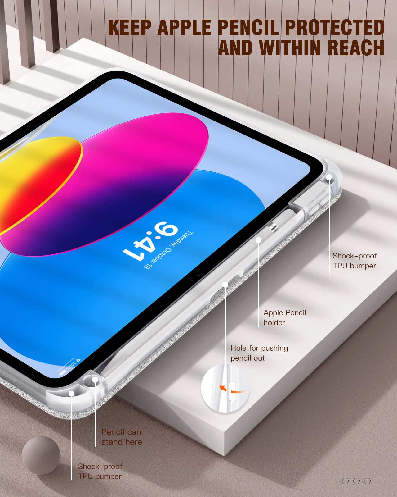 TiMOVO Cover per iPad A16 11 Generazione 11 Pollici 2025, iPad 10 Generazione 2022 10,9 Pollici con Portapenne, Custodia con Trasparente, Funzione di Auto Sveglia/Sonno, Glitter Bianco