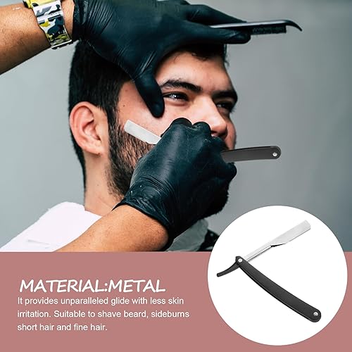 Miniatura 7 de FRCOLOR Maquinilla de afeitar recta para hombres Barbero de borde recto Maquinilla de afeitar manual de barba afeitadora de metal