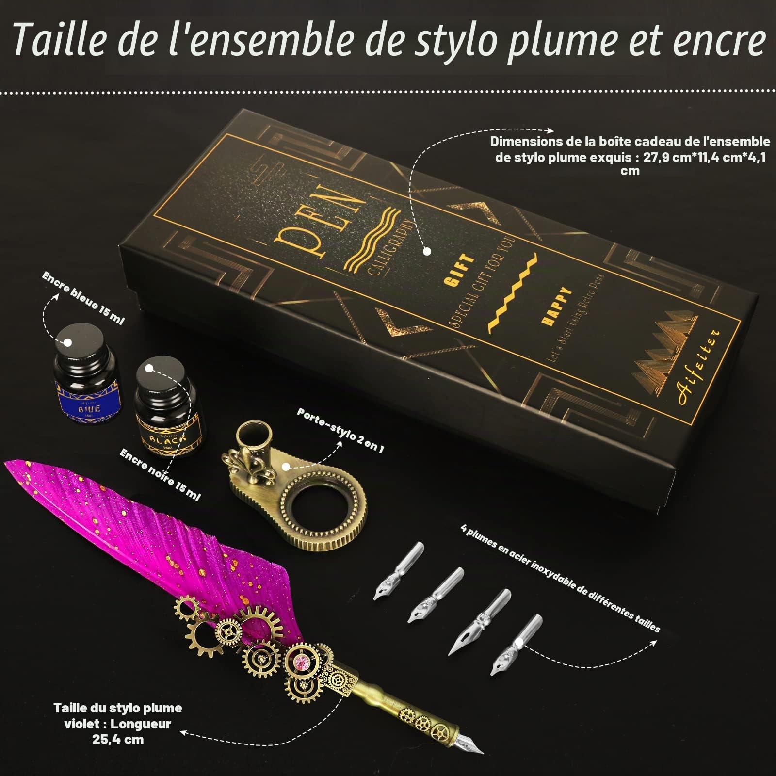 MPRINCE Ensemble de plume en encre, ensemble de stylo de calligraphie, stylo de calligraphie pour l'écriture, cadeau d'anniversaire pour les amoureux de l'écriture à la main, stylo de signature