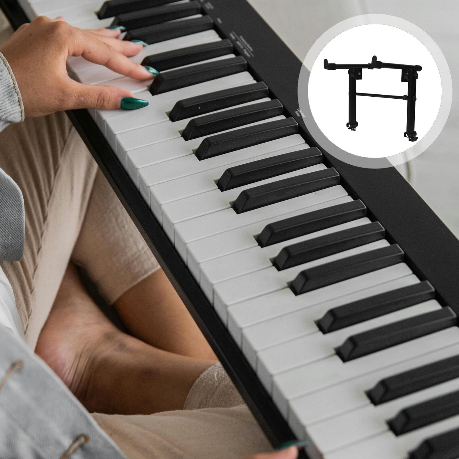 Extensión de Soporte para Teclado de Piano Eléctrico Estructura de Metal Doble Tubo y Altura Ajustable para Actuaciones y Viajes