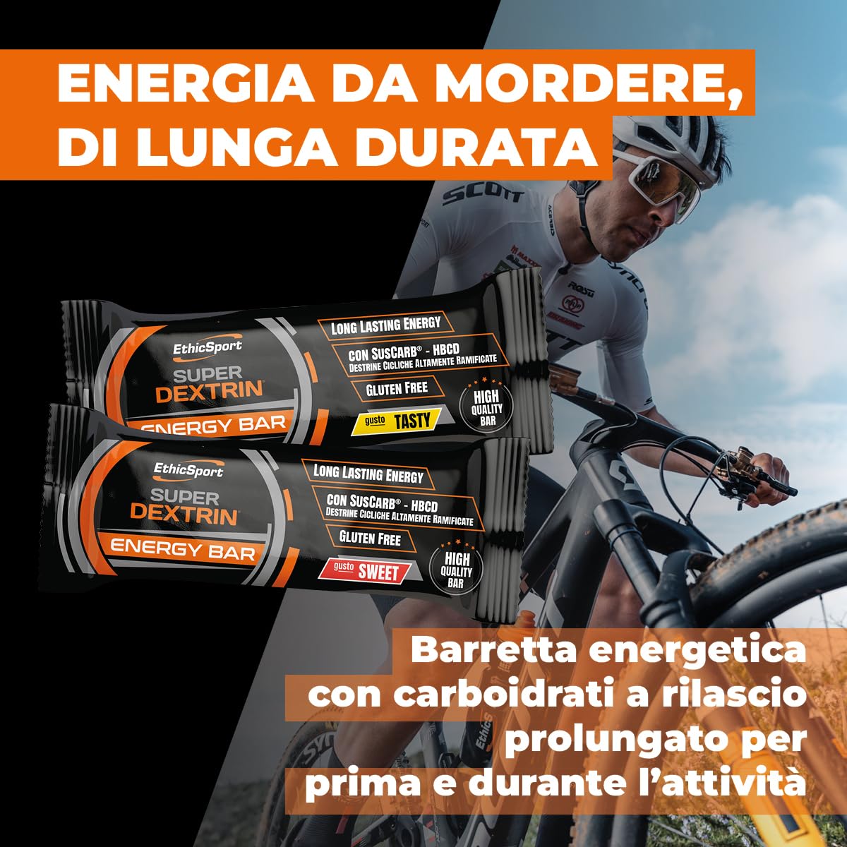 Super Dextrin Energy Bar EthicSport – Barretta energetica con carboidrati a rilascio prolungato e ciclodestrine ramificate SusCarb – Gluten free – 21 barrette da 45 g – gusti Sweet (dolce)