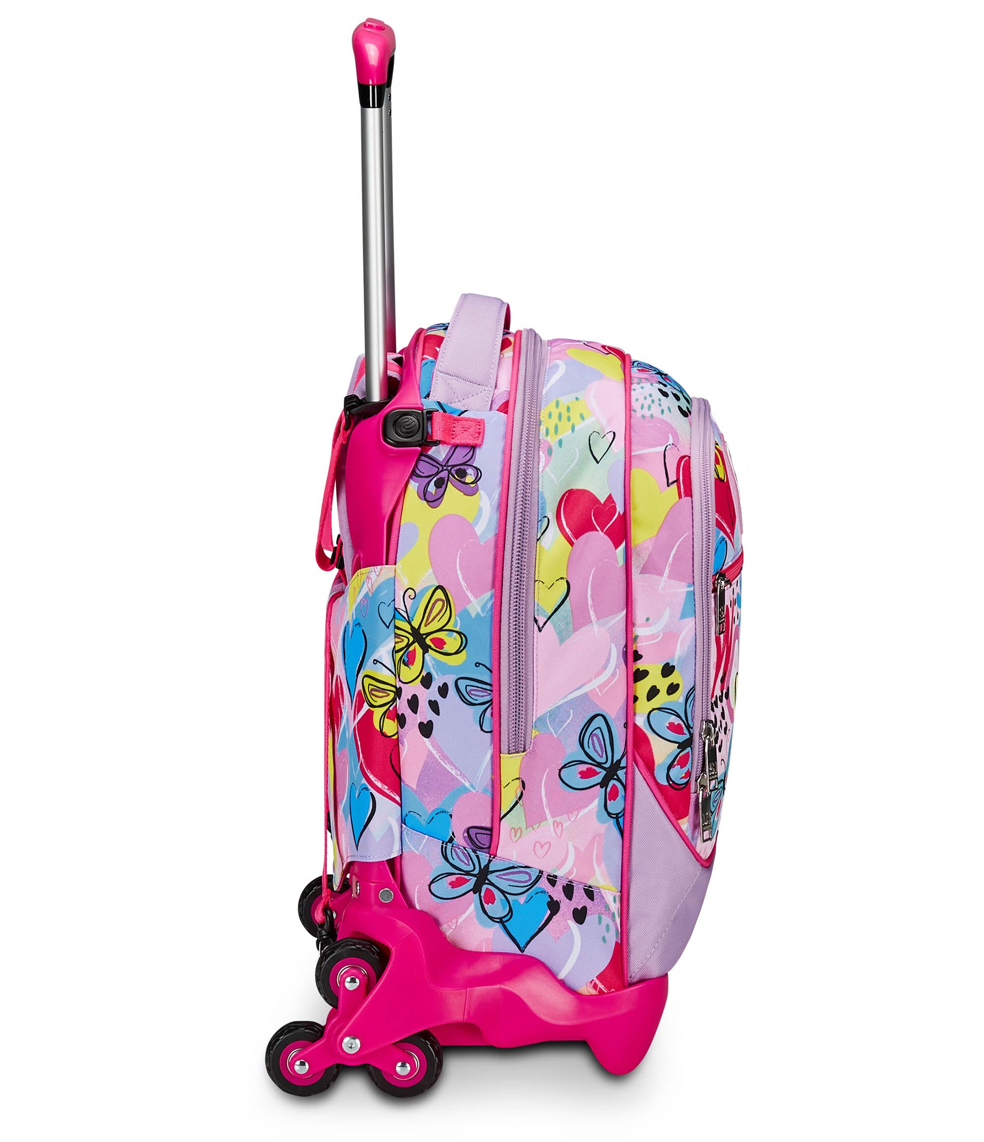 SJ Gang Trolley Scuola Jack 3 Ruote, Rosa, Magicance, 3 in 1, Triplo Uso, Zaino Con Carrello Sganciabile, Tasca Porta Borraccia e Crossover System, Zaino Scuola Elementare, Zaino Bambina