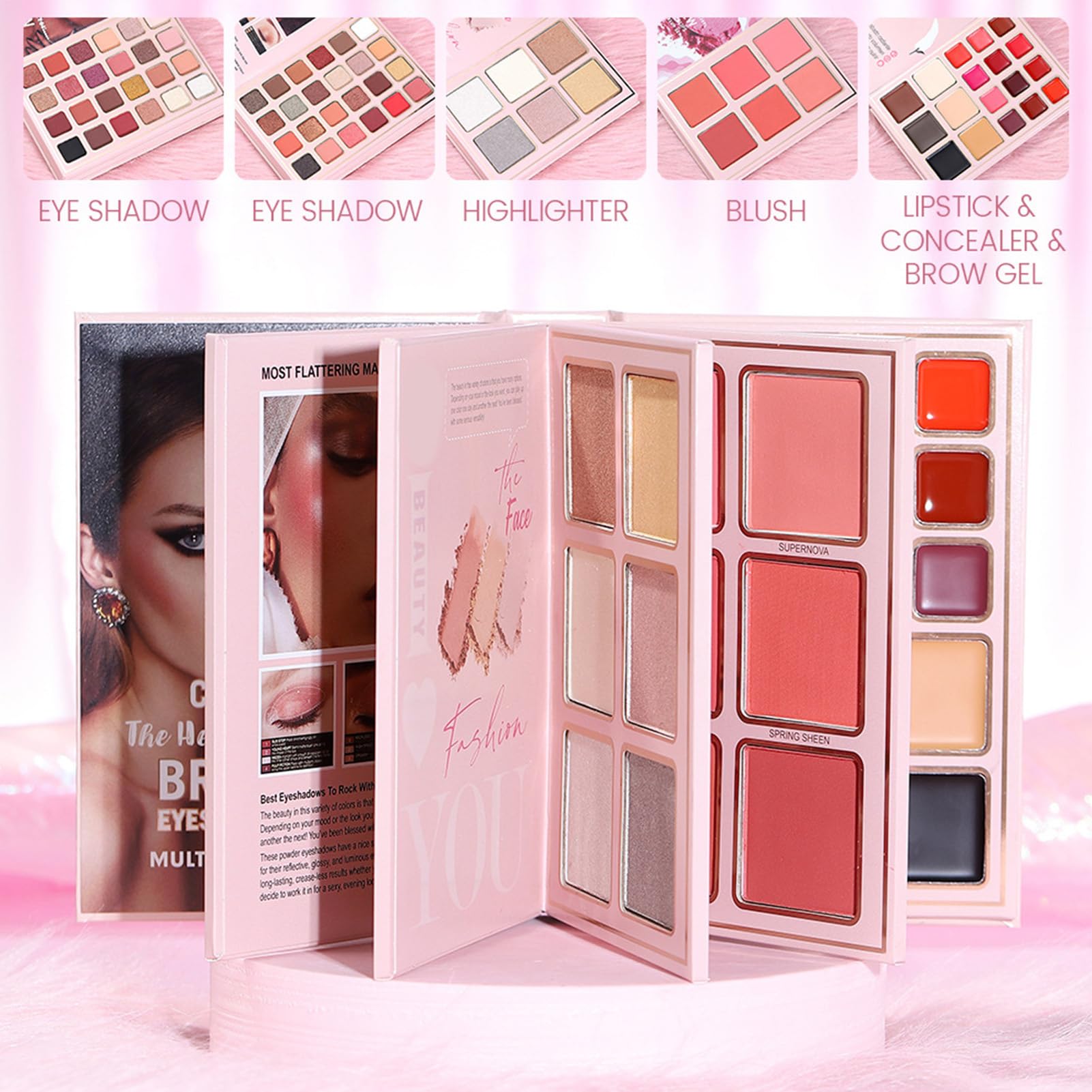 Palette Di Trucco A Libro Da Viaggio per il Trucco del Viso per Donna | Illuminante A Lunga Durata Per Donne Studentesse Universitarie Viaggiatori Principianti Professionisti Amanti della Bellezza
