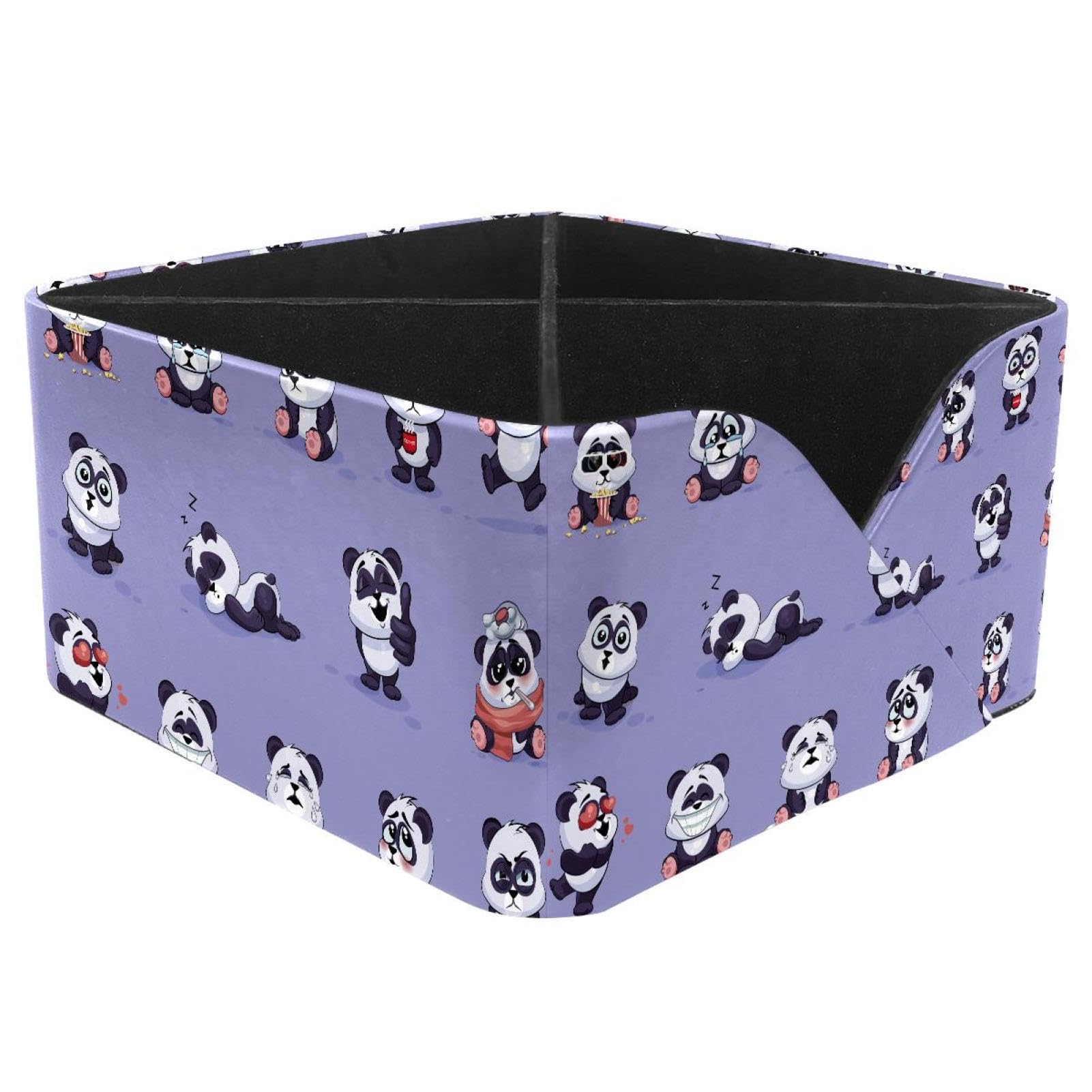 KengjuTesu Cartoon Panda Different Post Illustrations Desktop Organizer Pen Holder, Rectangular Pencil Cup for Office, Study and Makeup Stations
