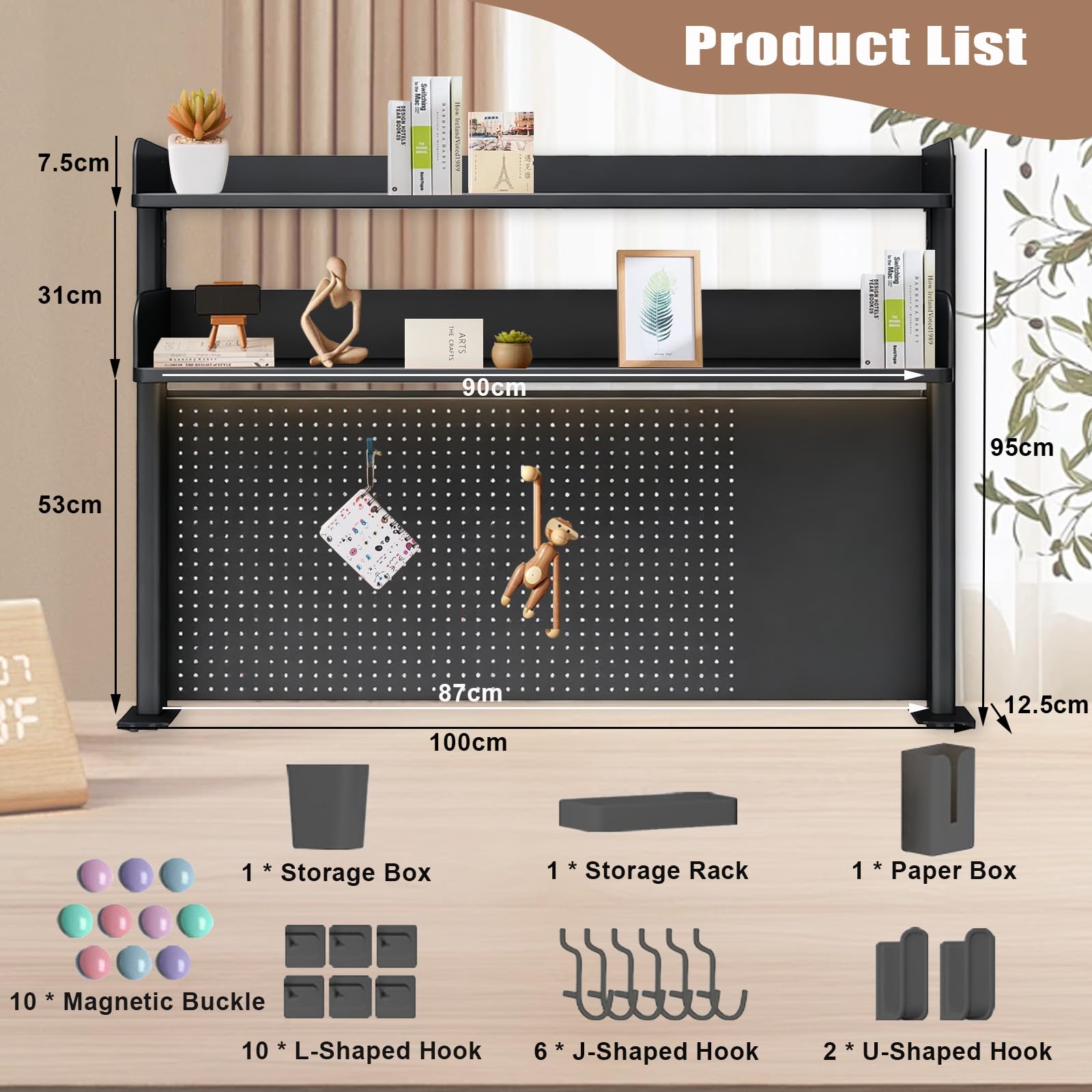 Klemmregal Schreibtischregal, 3 Ebenen Schreibtisch Regal Mit 31 ZubehöR, Clamp Computer Schreibtisch ZubehöR Organizer Mit LöCherplatte, FüR BüRo, Gaming, Zuhause(95 * 100 * 12.5cm)