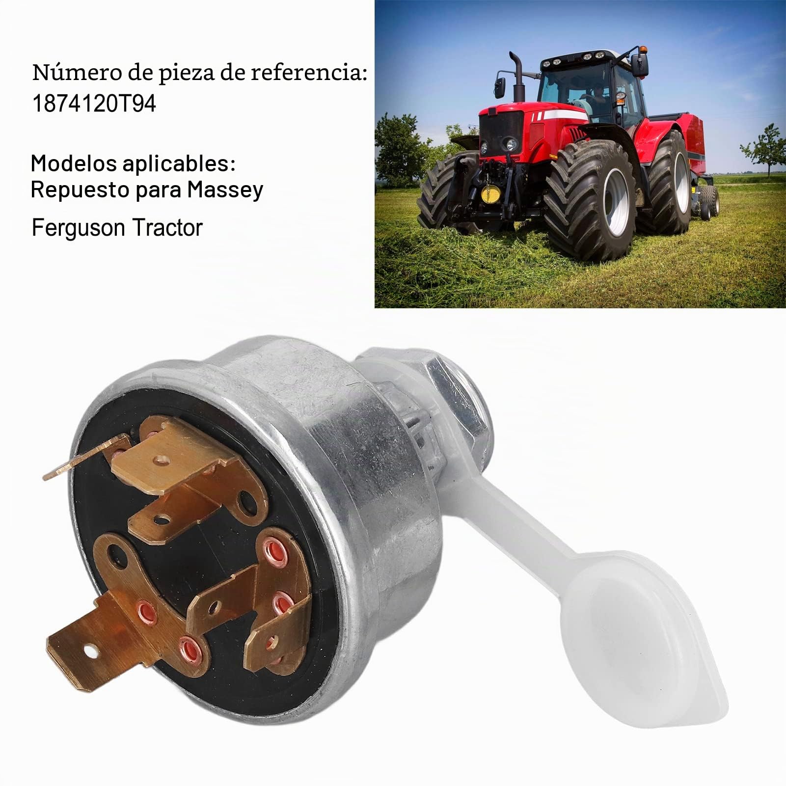 Aramox Interruptor de Encendido, Interruptor de Encendido 1874120T94 Interruptor de Llave de Encendido de Arranque de Repuesto para Tractor Massey Ferguson