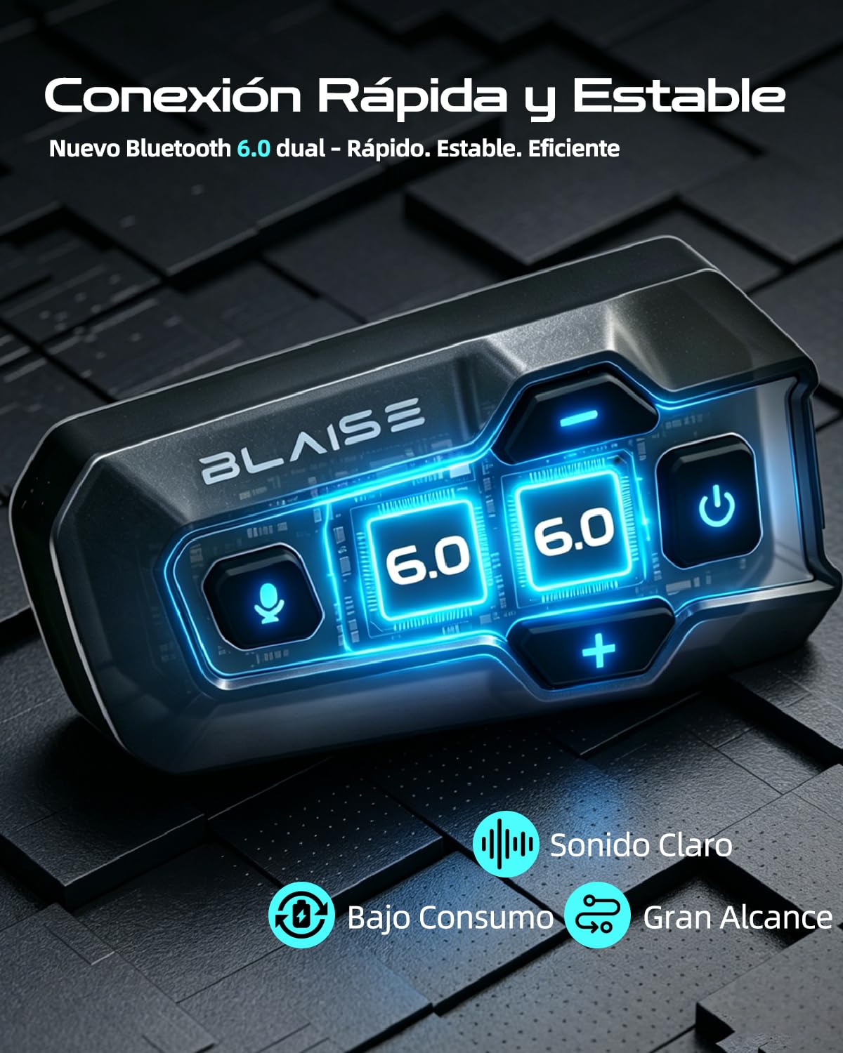 BLAISE GT Intercomunicador Casco Moto, 2 Vías Intercomunicador Moto 1000m