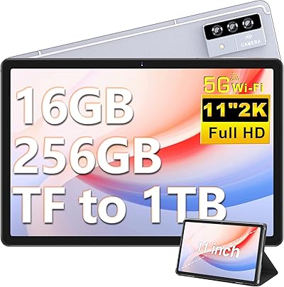 DEERTiME 2025 Newest Tablet 11 Pollici Android, 16GB+256GB(TF 1TB), 2K FHD Schermo 2000 * 1200, 8600mAh, Octa-Core, 5MP+13MP+2MP, 4 Altoparlantis, GPS, 5G Wi-Fi, BT 5.0, Tablet con Case (Grigio)