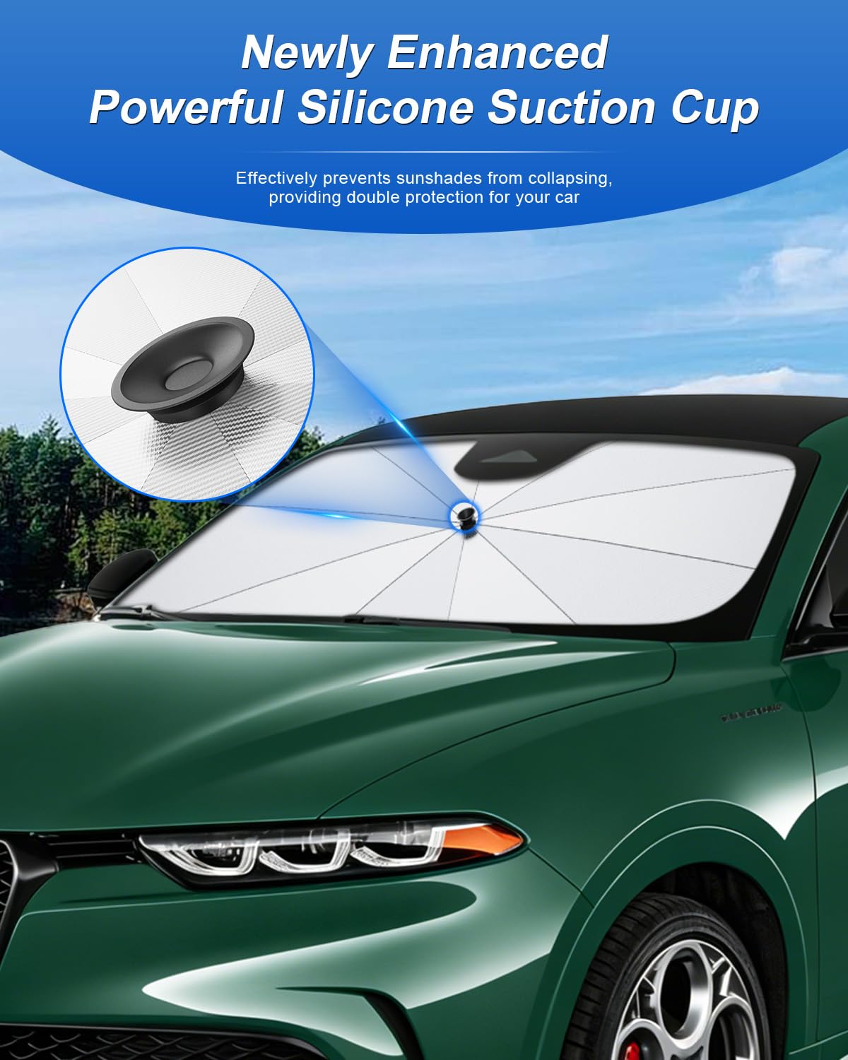 SHAOHAO Compatibile con Alfa Romeo Stelvio SUV 2017-2026 Parasole per auto Parasole per parabrezza Facile da riporre Maniglia con cordino Protezione UV Accessori parasole