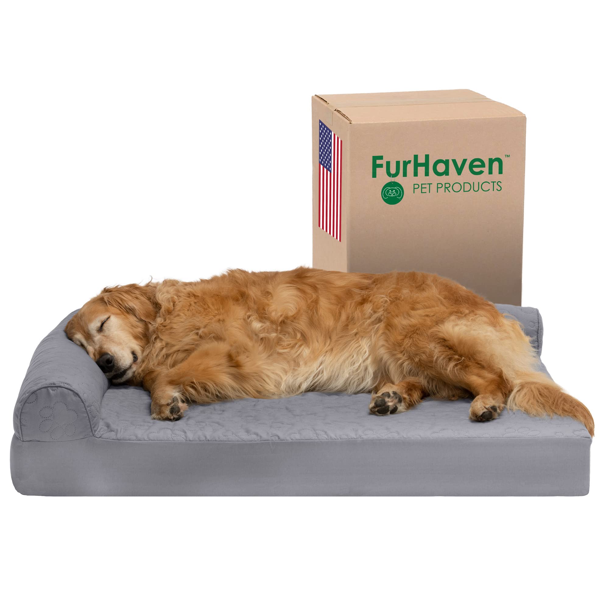 Photo 1 of **USED, BUT APPEARS NEW**
Furhaven XL Cooling Gel Foam Dog Bed Pinsonic Quilted Paw L Shaped Chaise Titanium