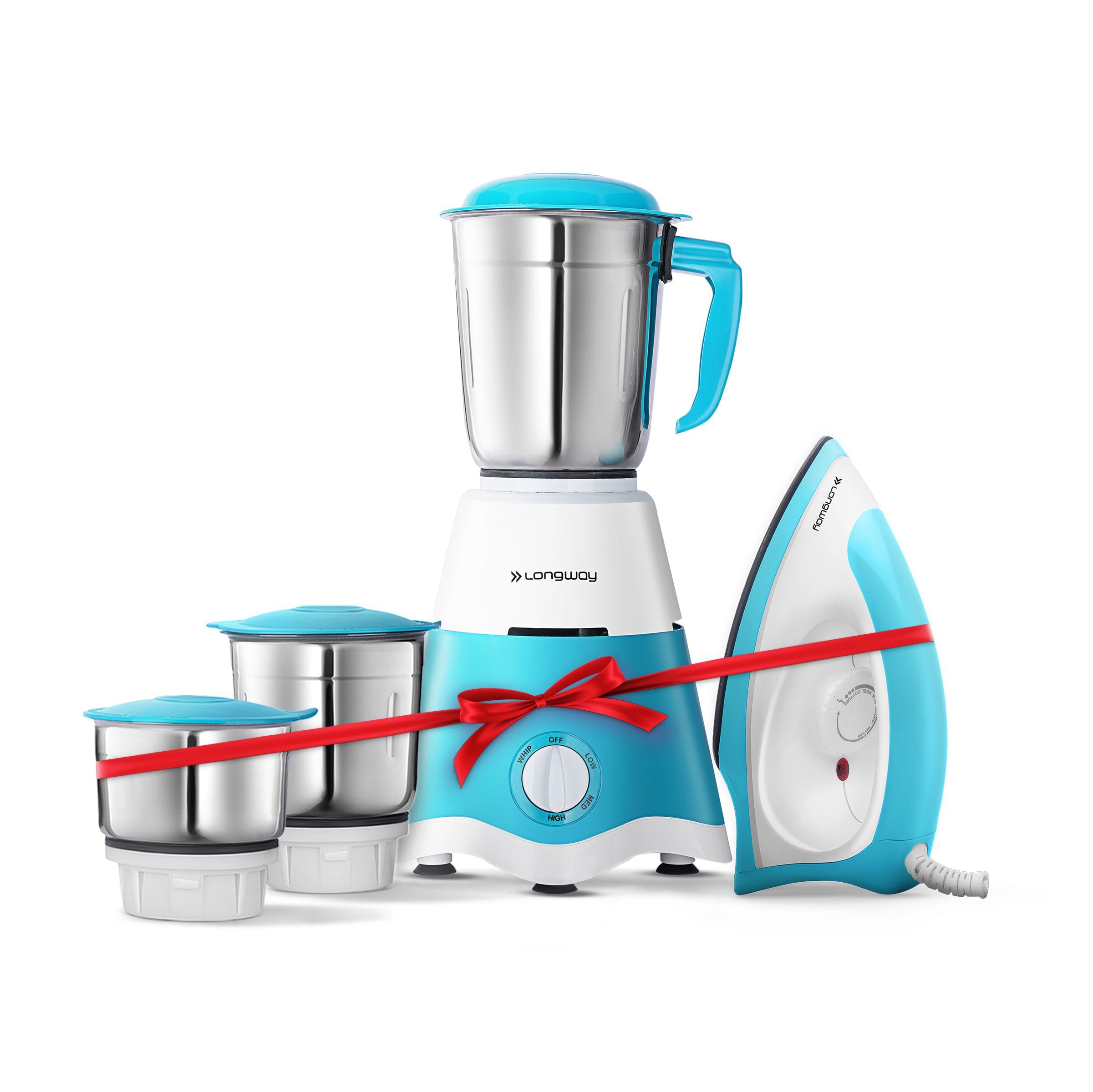 Longway Super Dlx 700 W Mixer Grinder with 3 Jars (Powerful Motor with 1 Year warranty White & Blue) & Kwid 750 W Dry Iron (White & Blue)-image-38