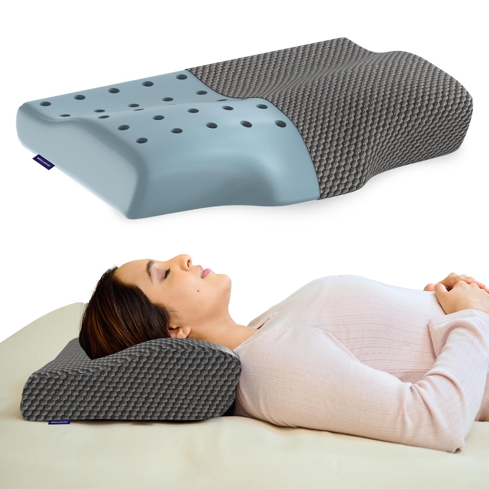 WELLGIVER Cooling Gel Memory Foam Cervical Neck Pillow | 2 Years Warranty | Pain Relief Sleep, Improves Posture Spinal Alignment, Neck Pain Relief |19 x 12 x 4 Inch| Black Jacquard Cover | Pack of 1