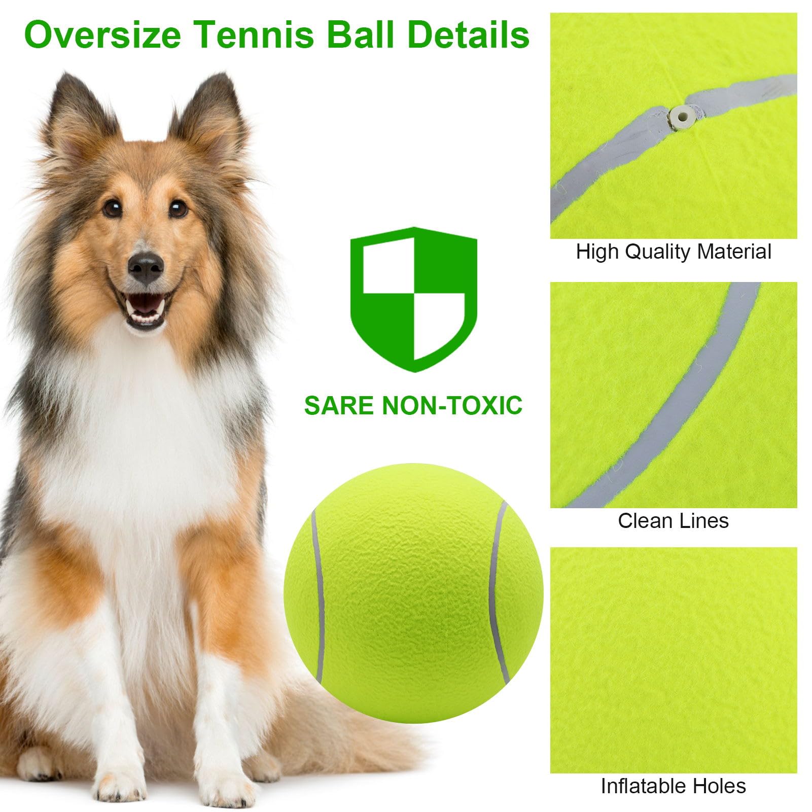 REBECASKYENS 9.5" Oversize Tennis Ball for Children Adult Fun Tennis Ball Pet Dog Large Chew Toy Big Rubber Inflatable Launcher for Pet Toys Indoor Outdoor Sports Beach - Image 4