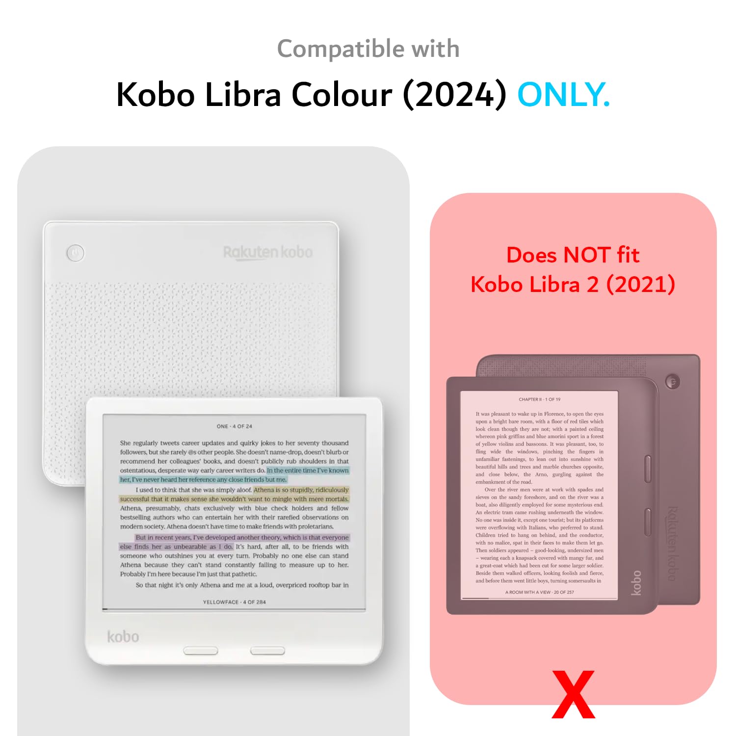 TUDIA M-FLIP Detachable Clear Magnetic Case for Kobo Libra Colour (2024) - [Auto Wake/Sleep] Shockproof Slim Transparent Back Magnetic Fold Cover with Stylus Holder (Off White) - 2