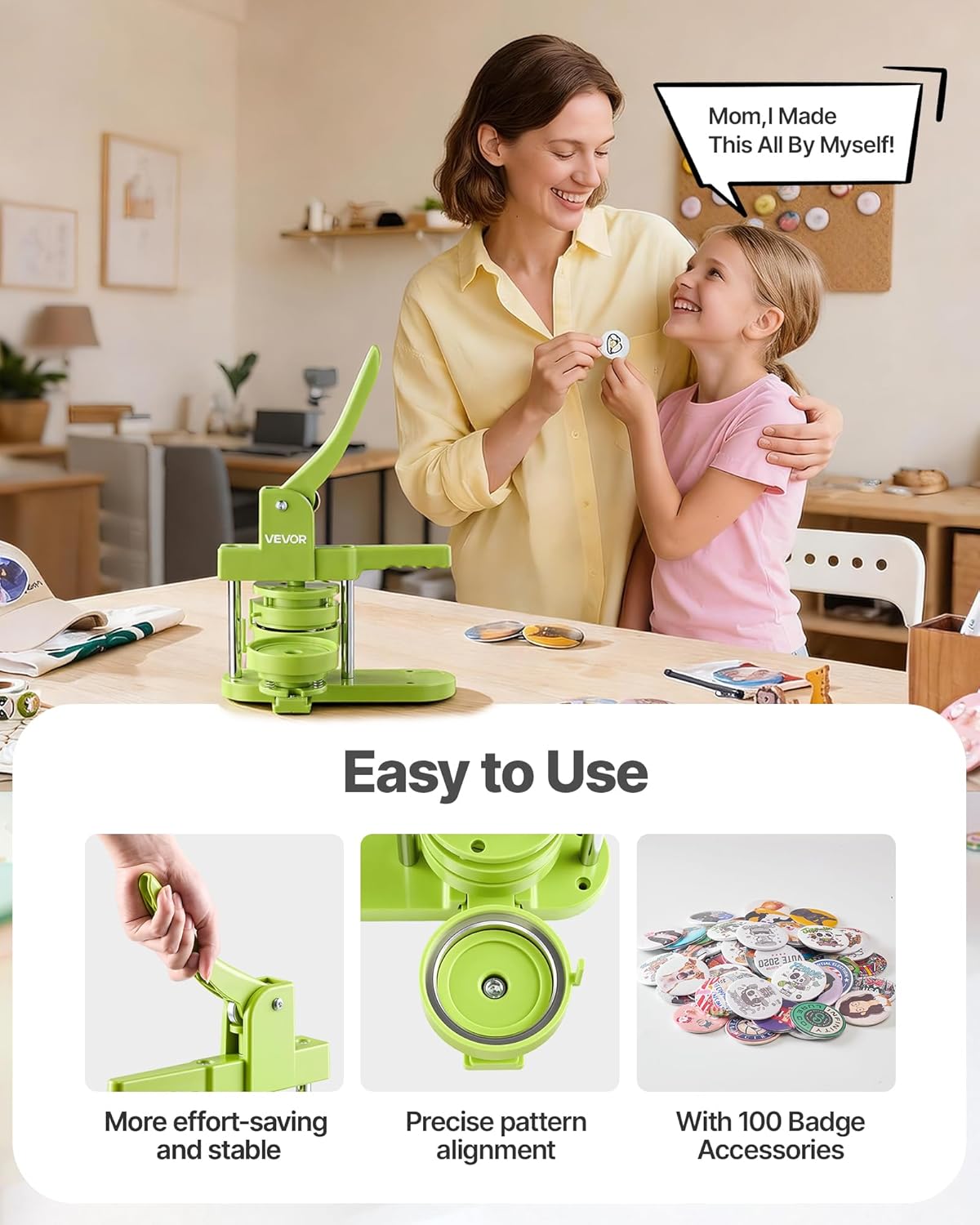 VEVOR Button Maker Machine, 3in/75mm Plastic Pin Maker with 100pcs Button Parts, Mr. Panda Magic Book, Circle Cutter and Hex Wrenches, Reinforced Ergonomic Handle, for DIY Badges, Personalized Pins