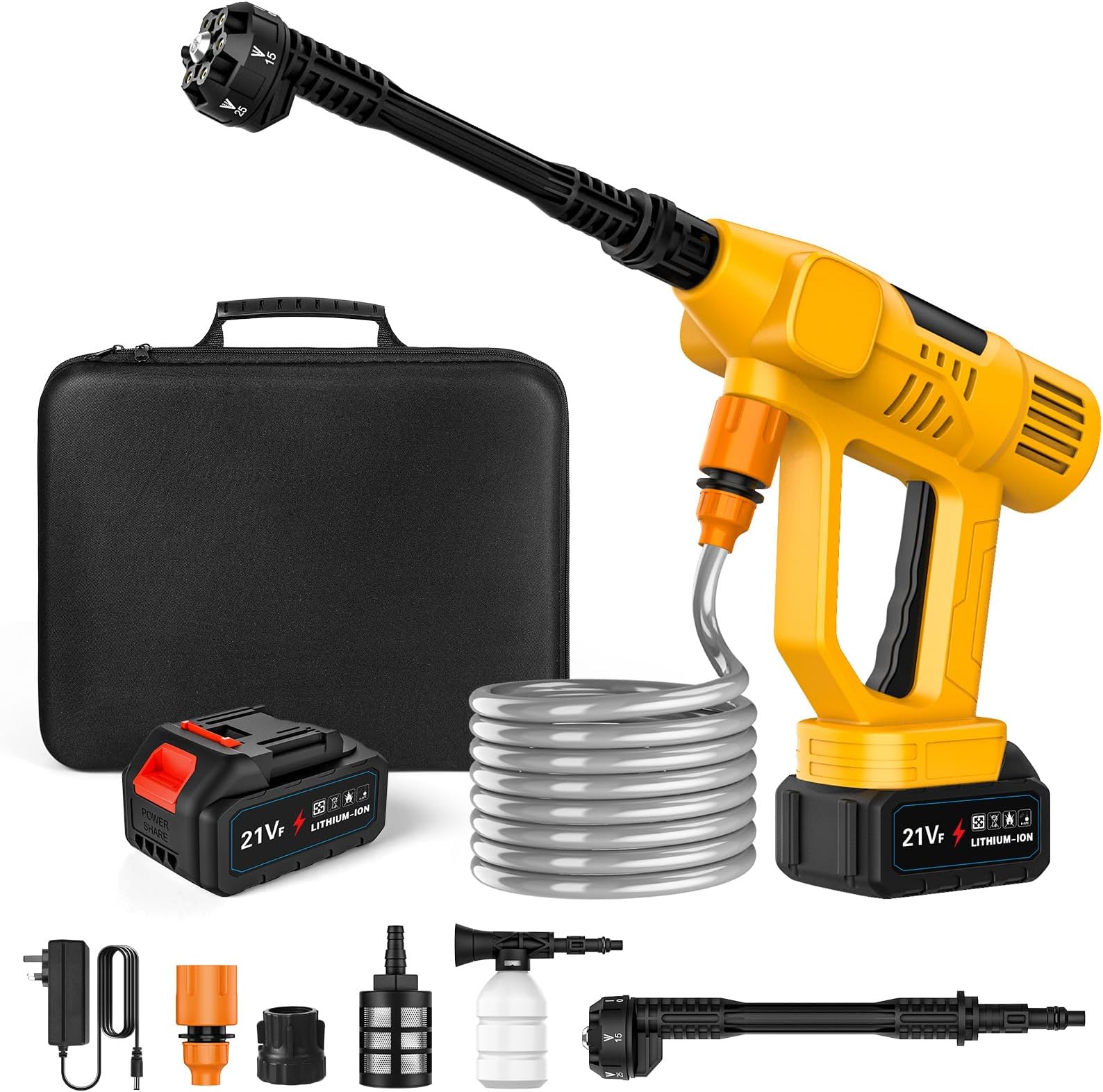 Cordless Pressure Washer, 65 Bar Cordless Power Washer with 1 x 3.0Ah Battery, 10-Level Pressure Adjustment, LCD Display, 6-in-1 Nozzle, 5 m Hose, Foam Sprayer, for Car and Garden